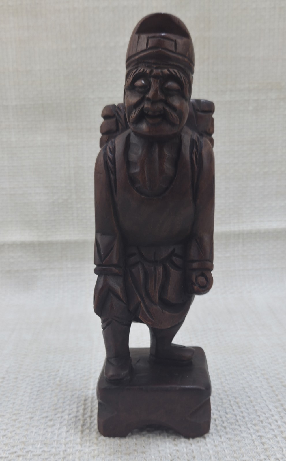 VTG Dark Wood Cherry? Carved Asian Folk Art Traveler Mud Man Sherpa Man Figurine