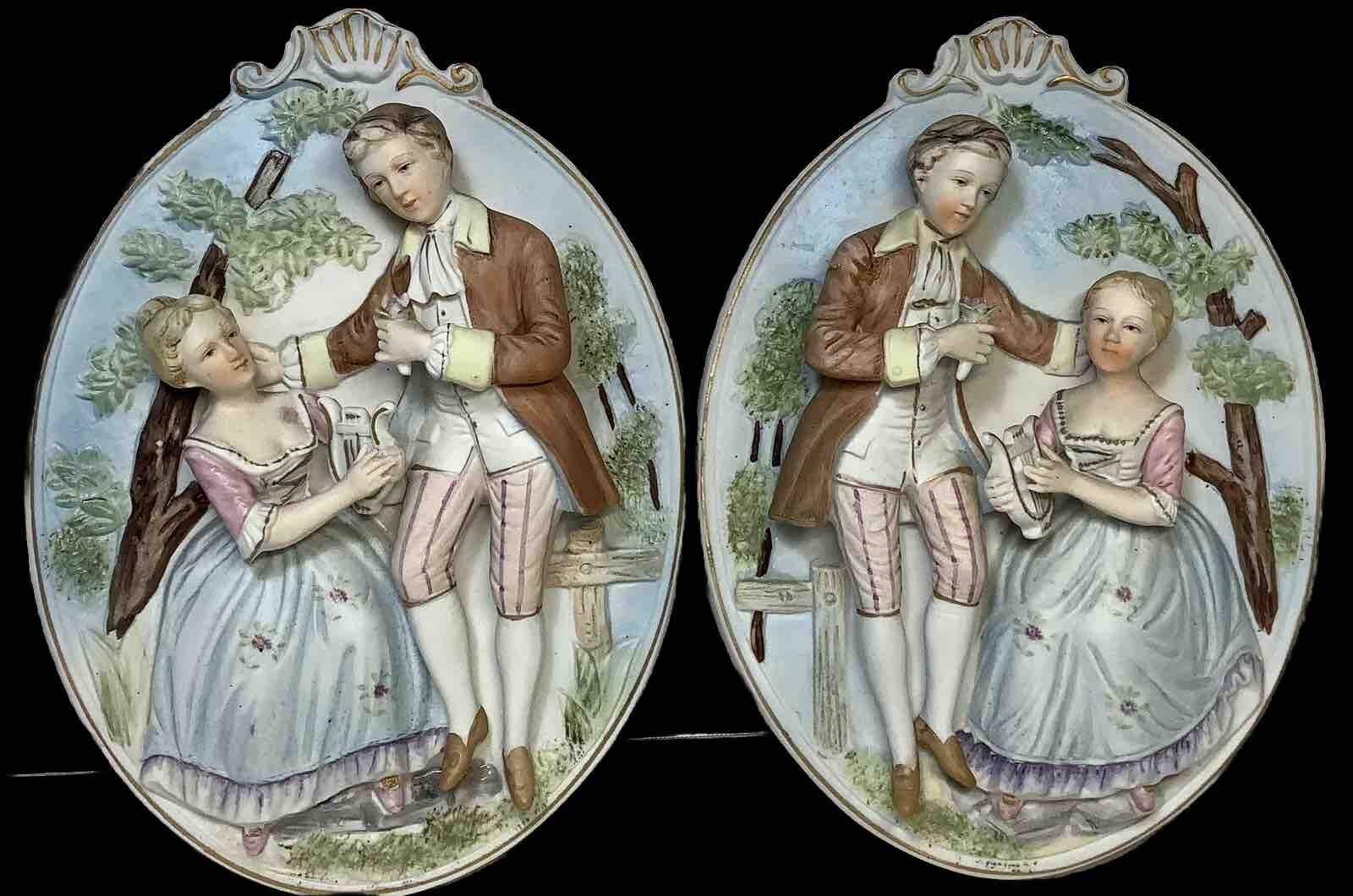 2 Vintage Arco Bisque Porcelain Courting Couple Plaques