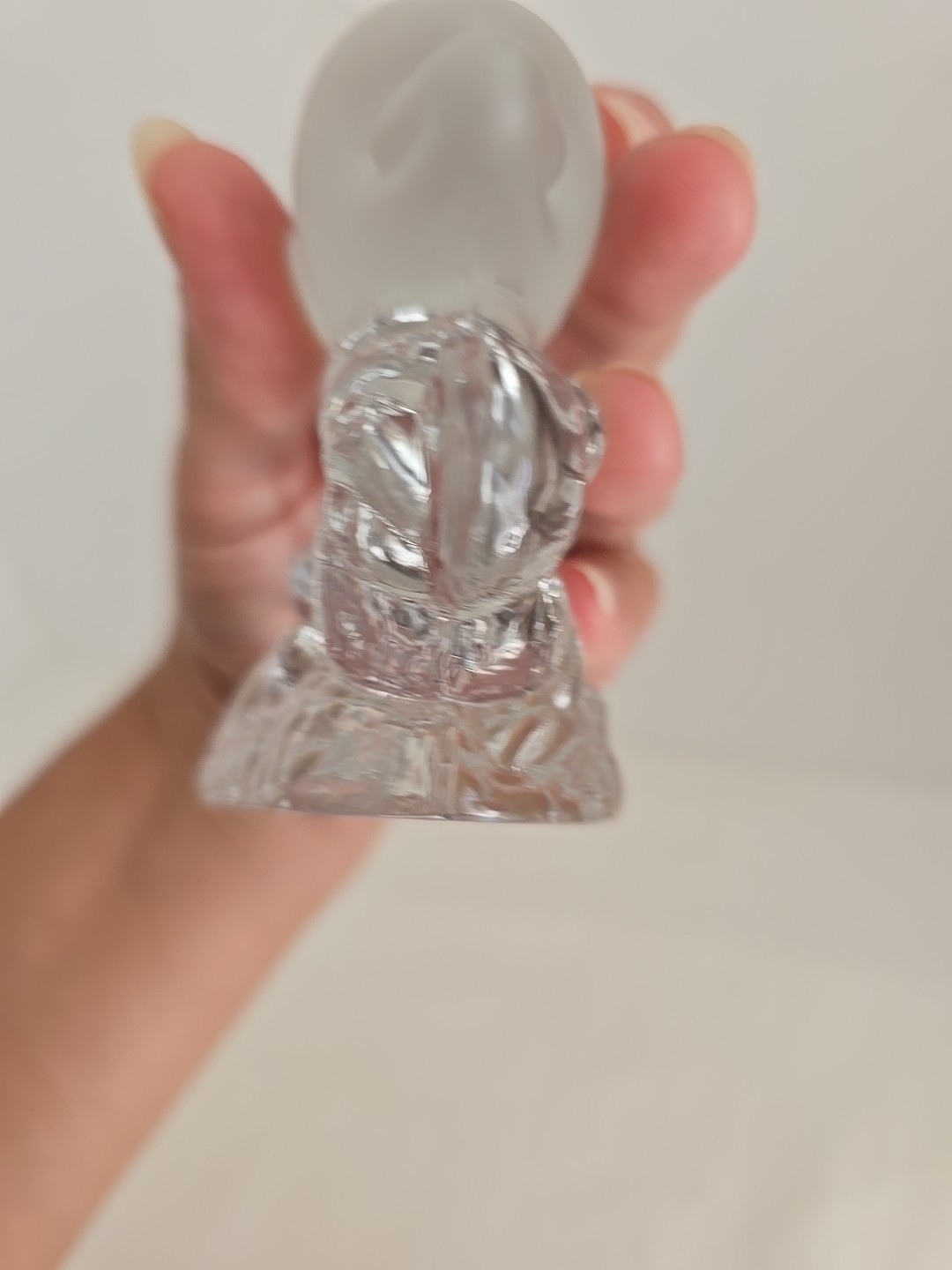 Vintage Frosted Glass Dolphin on a Clear Glass Wave – 6.25″T X 6.25″D
