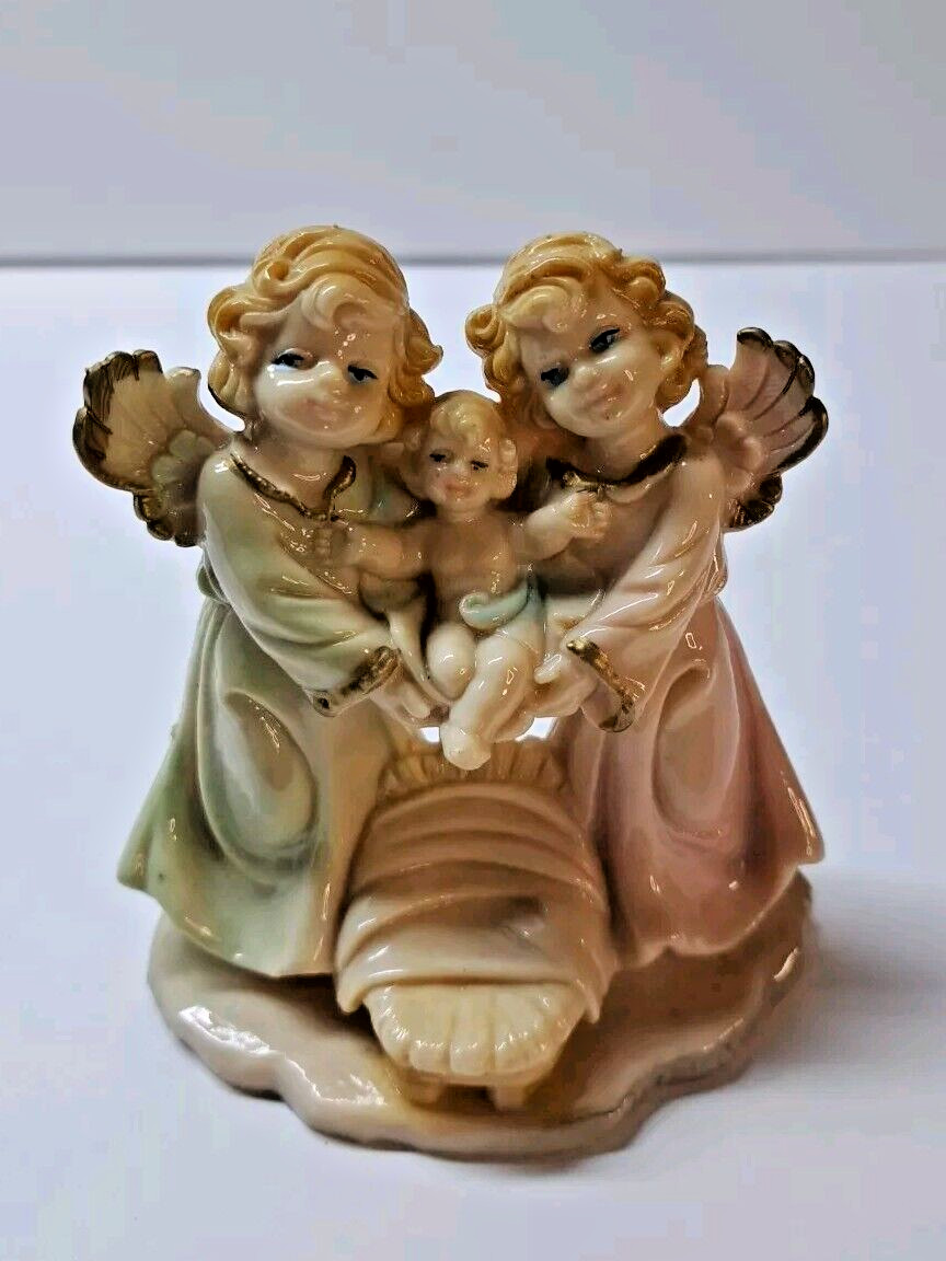 Angels Holding Baby Jesus Figurine Made In Italy 4″ Religious Christmas Holiday