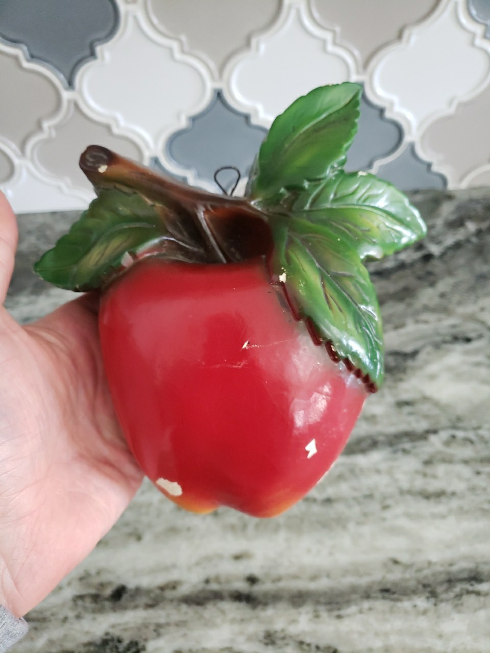 Vtg Chalkware Chalk Red Apple String Holder Dispenser Devon Ware Kahane Canada