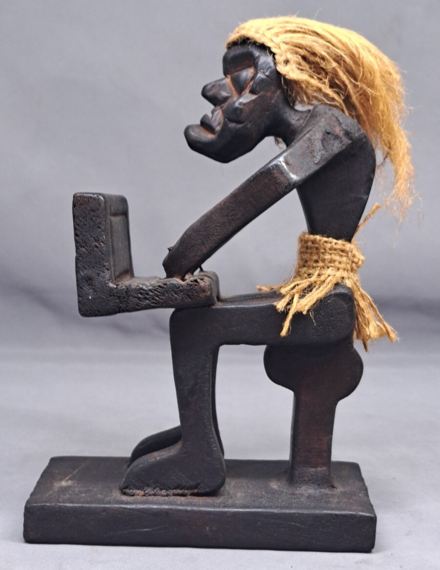 Vintage African Ethnic Carved Wood Tribal Man Art Statue Sculpture Caveman