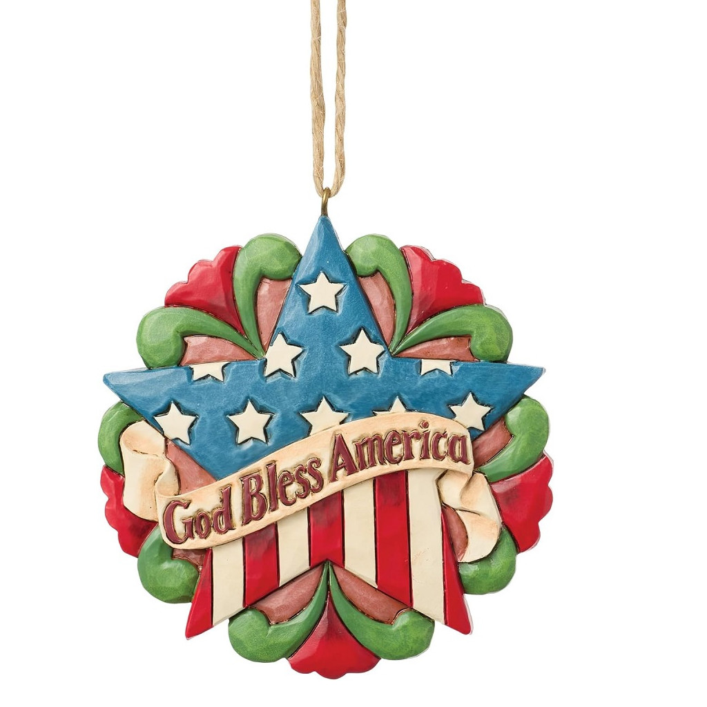 Jim Shore Heartwood Creek Patriotic Stars and Stripes Hanging Ornament