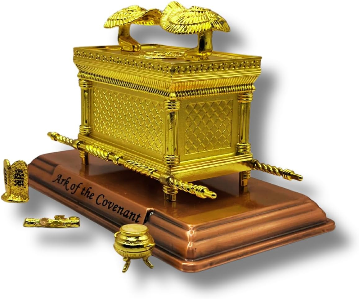 Gold Plated the Ark of the Covenant Figurine Model (7” X 4” X 5”) with Contents