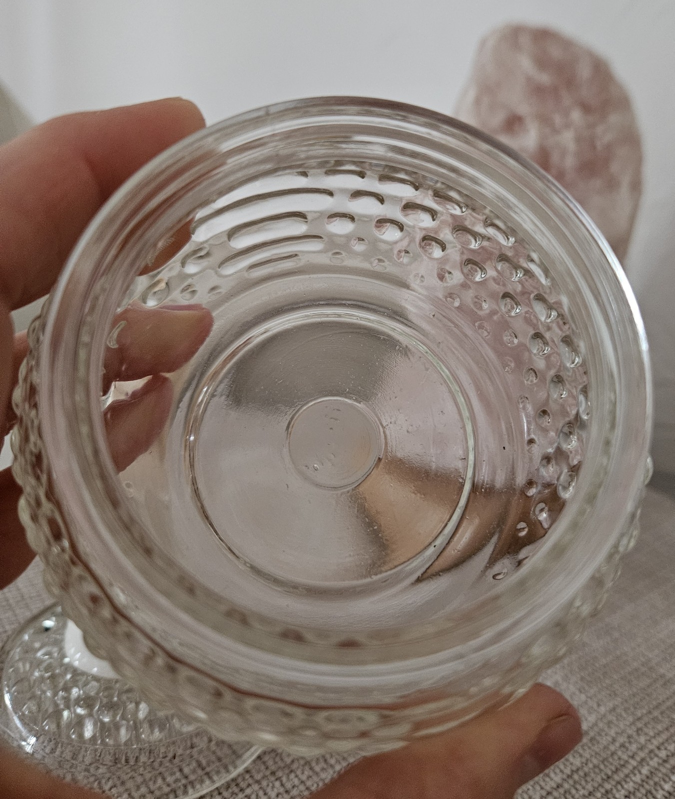 Antique German Porcelain Half Doll on Lidded Glas Jar, ca. 6.5 in