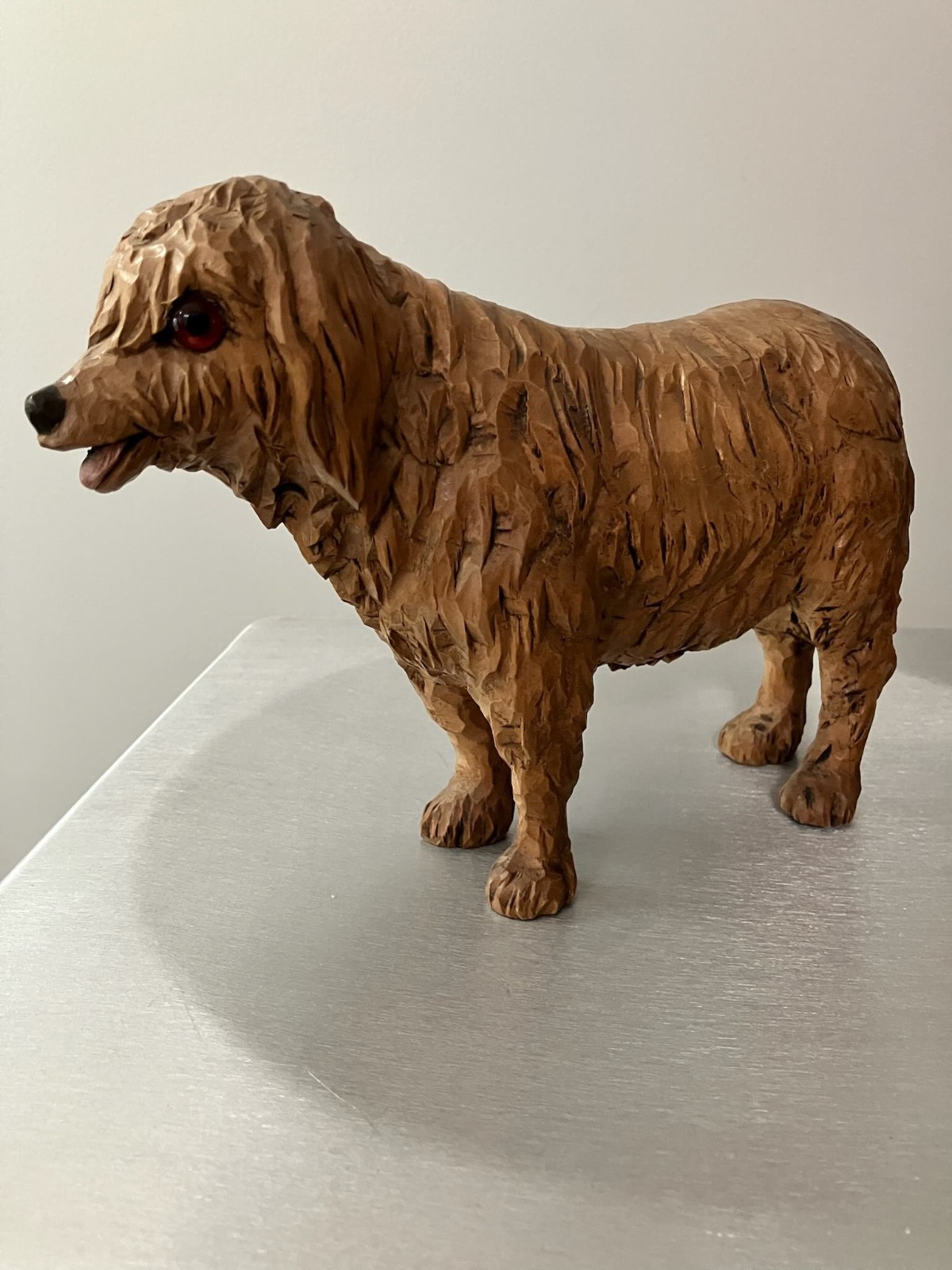 CARVED wood folk art BLACK FOREST style standing DOG