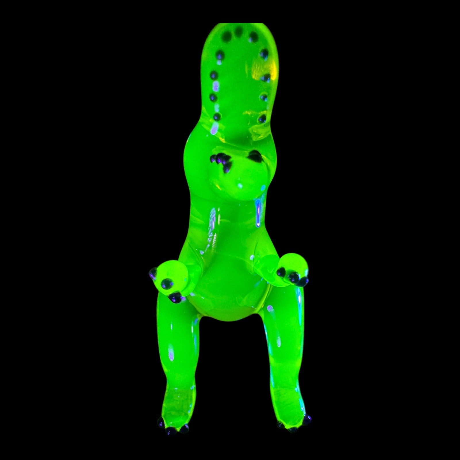 Uranium Glass T Rex Dinosaur Hand Made Custom Piece Lamp Work Glows Vaseline