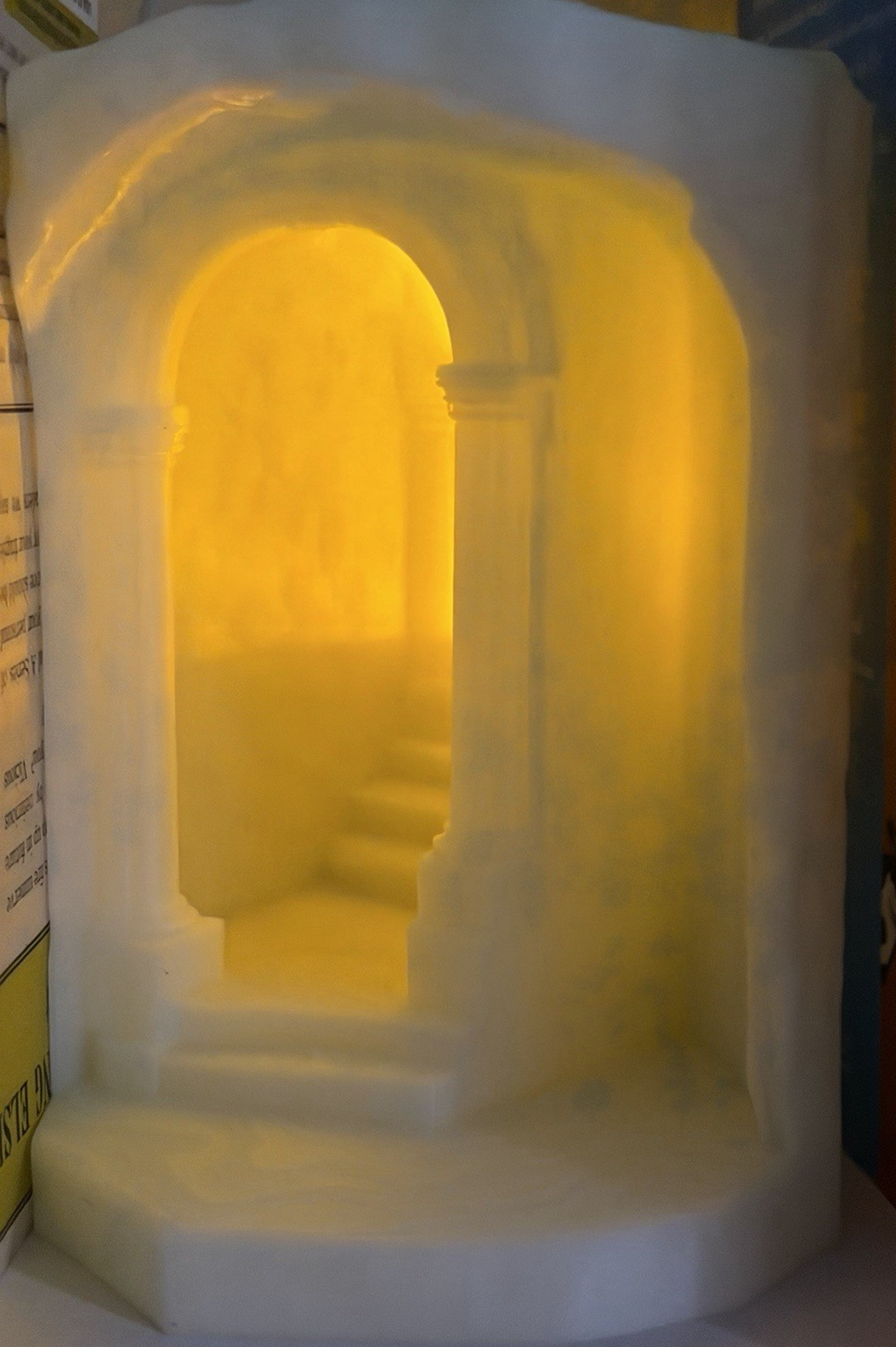 White Wax Illuminated Architectural Archway Sculpture Figurine Matte Finish