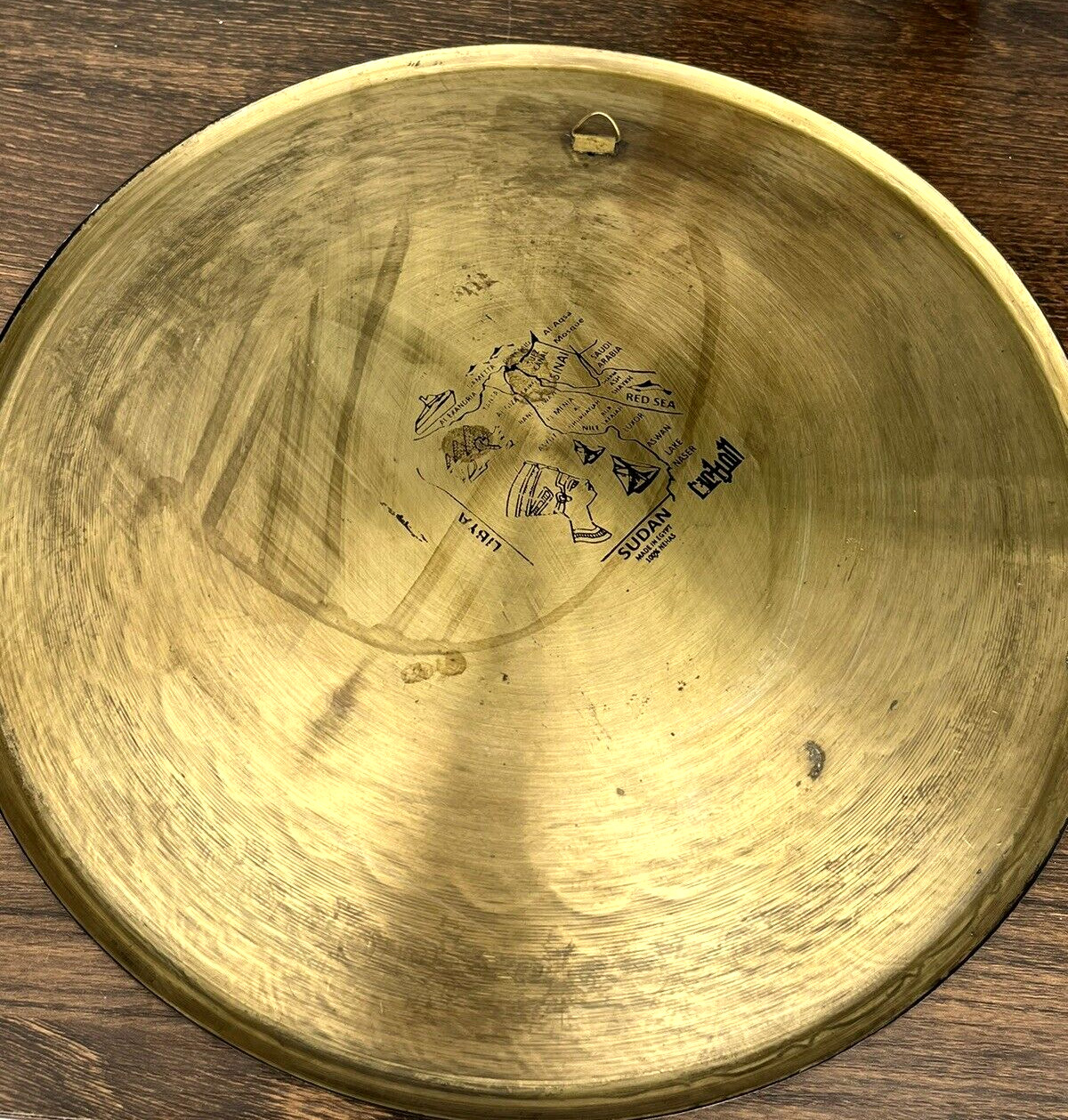 Vintage 1960s Egyptian Nefertiti 12″ Brass Wall Plate Hand Etched 100% Nehas