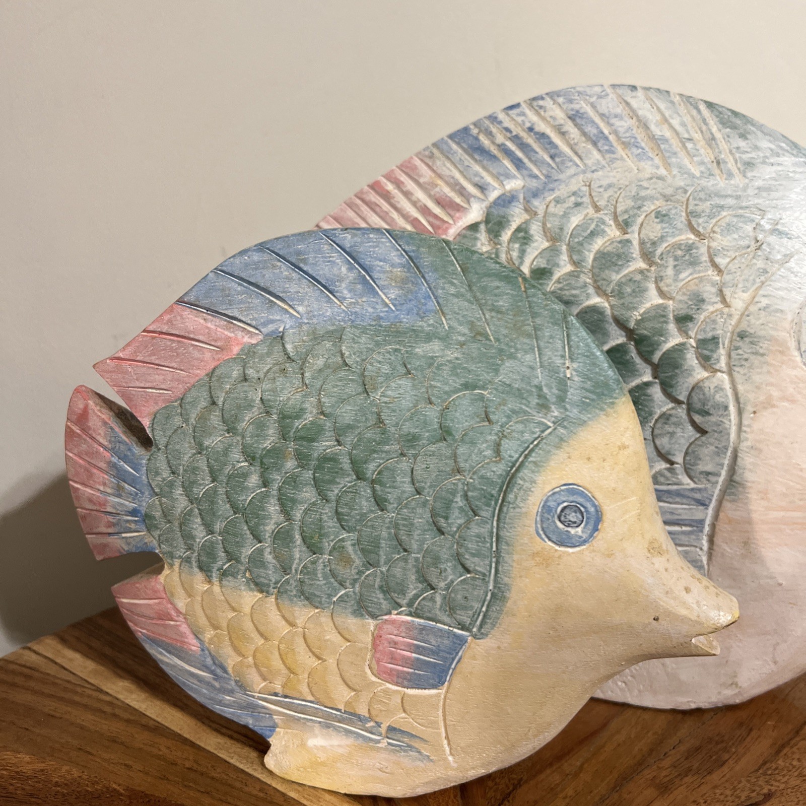 Hand Carved Wooden Tropical Fish Sculpture Coastal Decor Set Of 3 Beachhouse