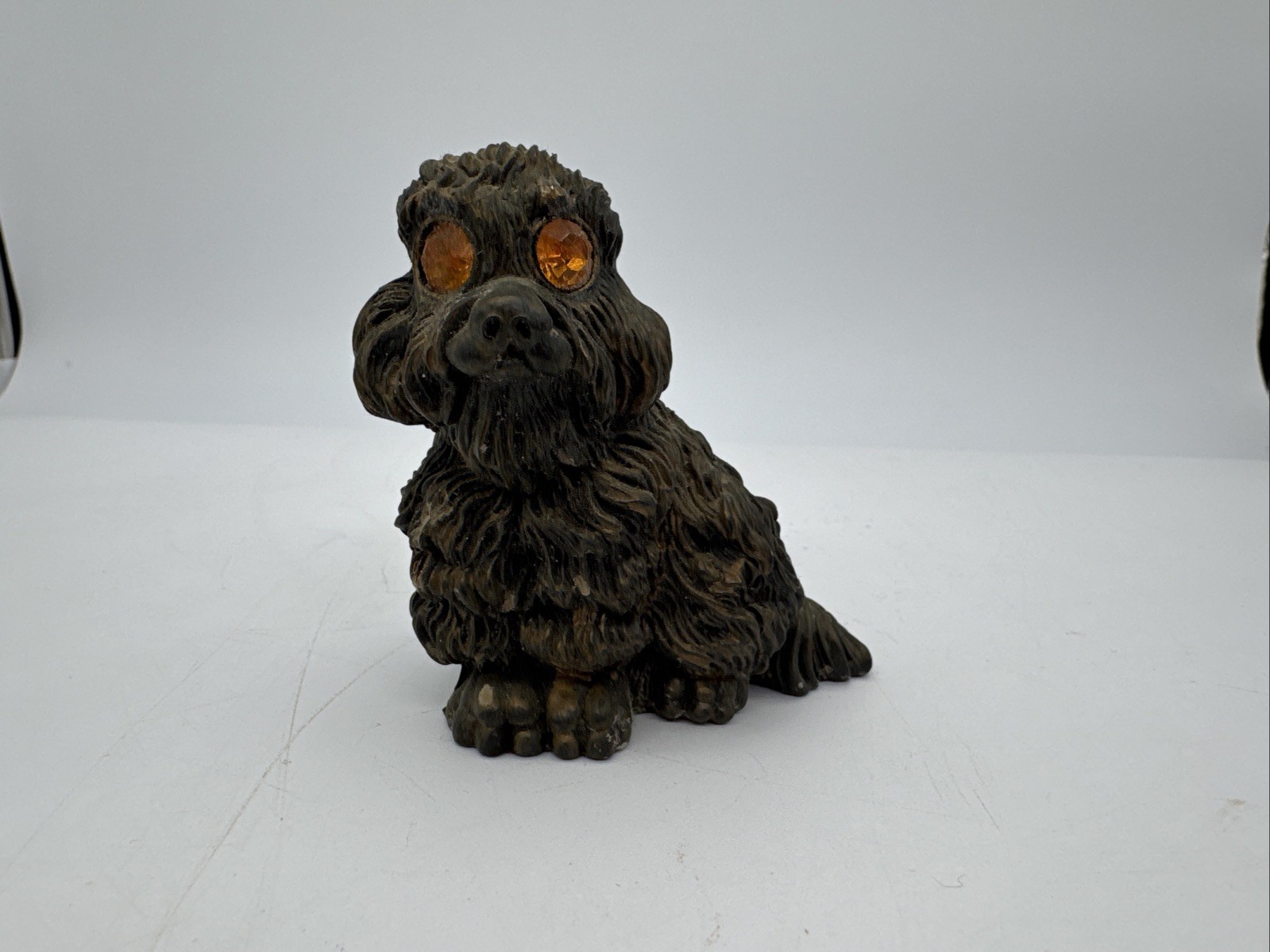 Vtg Resin Dog Gemstone Eyes Italy Dark Brown Bronze Color 3″ X 2.75″ Spaniel?