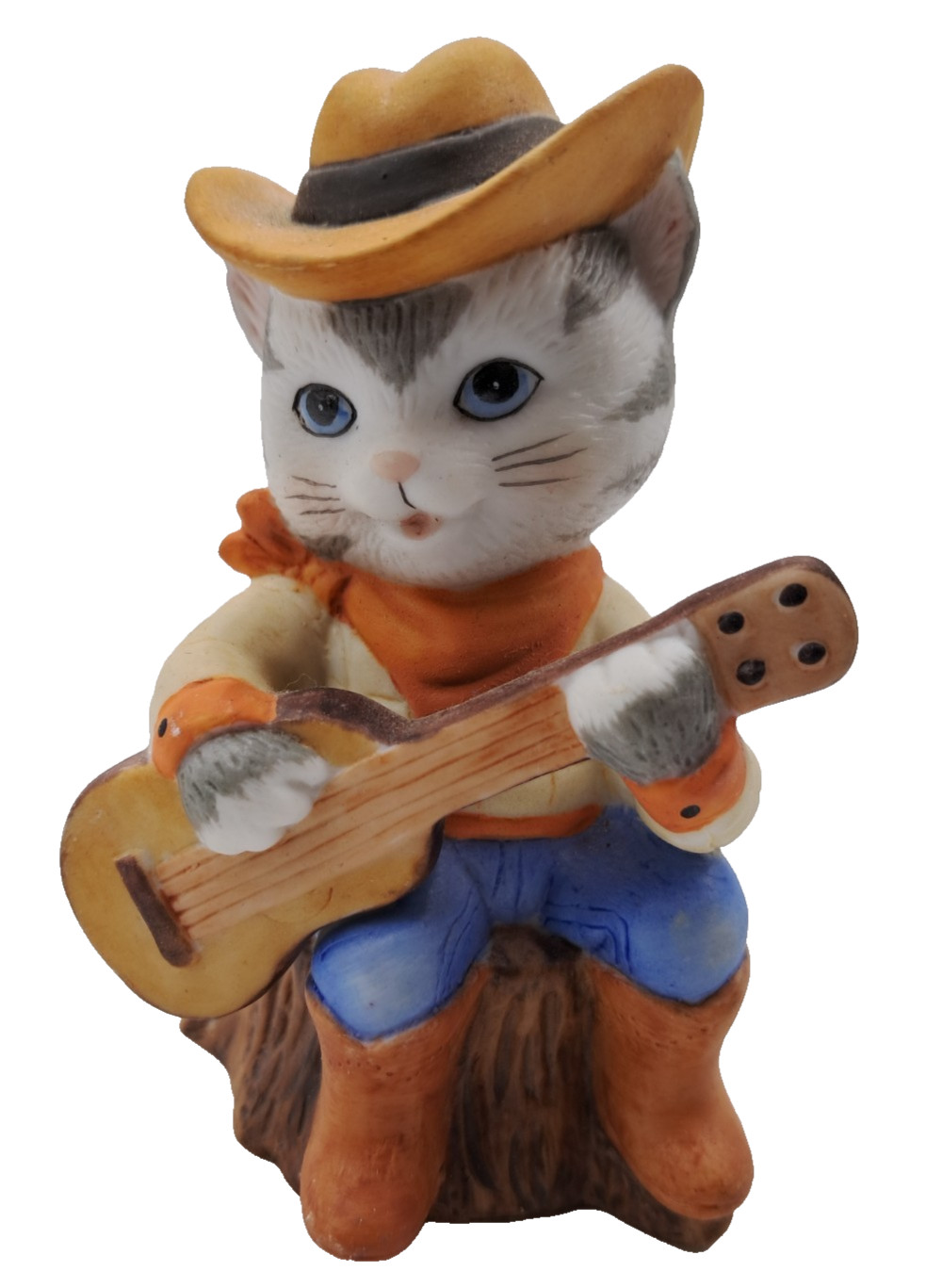 Bronson COWBOY Kitty Cat Porcelain Western Country Guitar Player Figurine