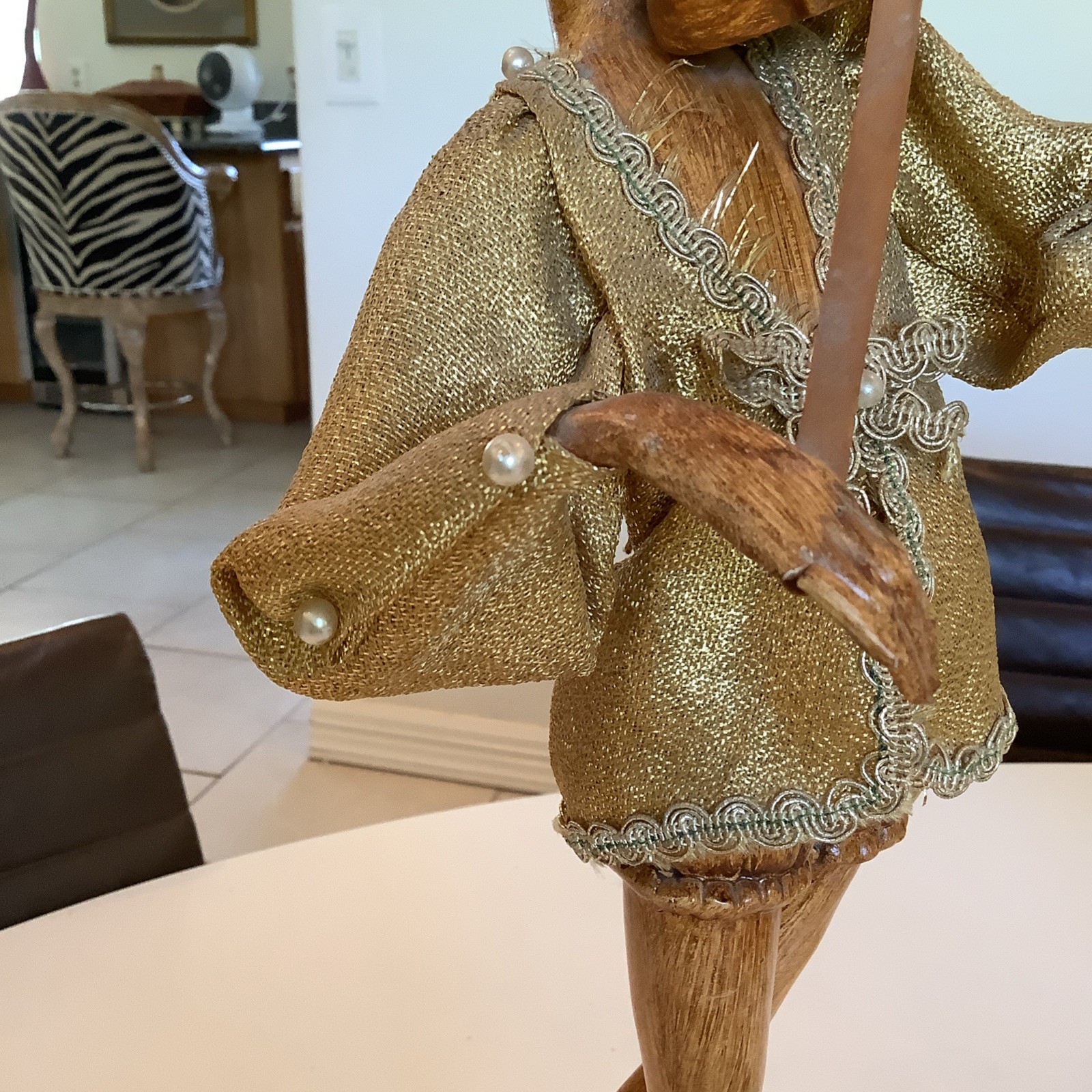 MCM Gilt Wood Composite 17.5” Pixie Elf Playing Violin Hollywood Regency
