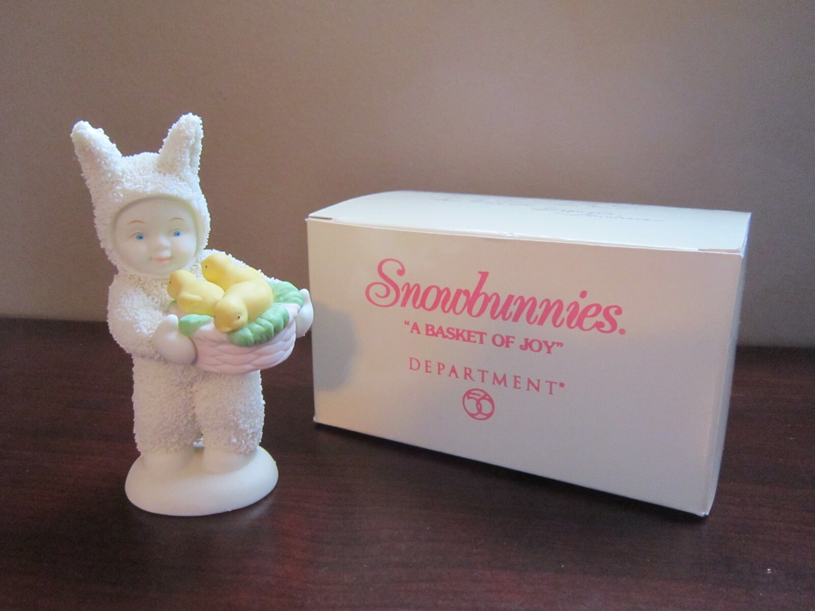 A BASKET OF JOY SNOWBUNNIES FIGURINE DEPARTMENT 56 USED IN BOX READ DESCRIPTION