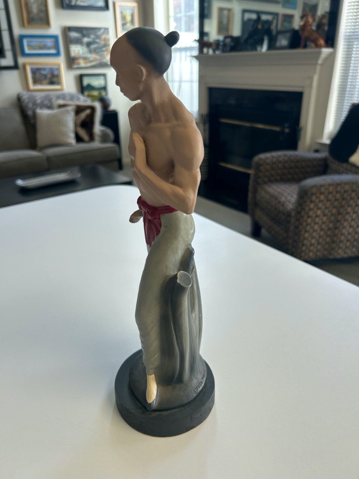 VINTAGE 12 7/8″ Fred Press Chalkware Plaster FIGHTING MAN Figurine EXCELLENT