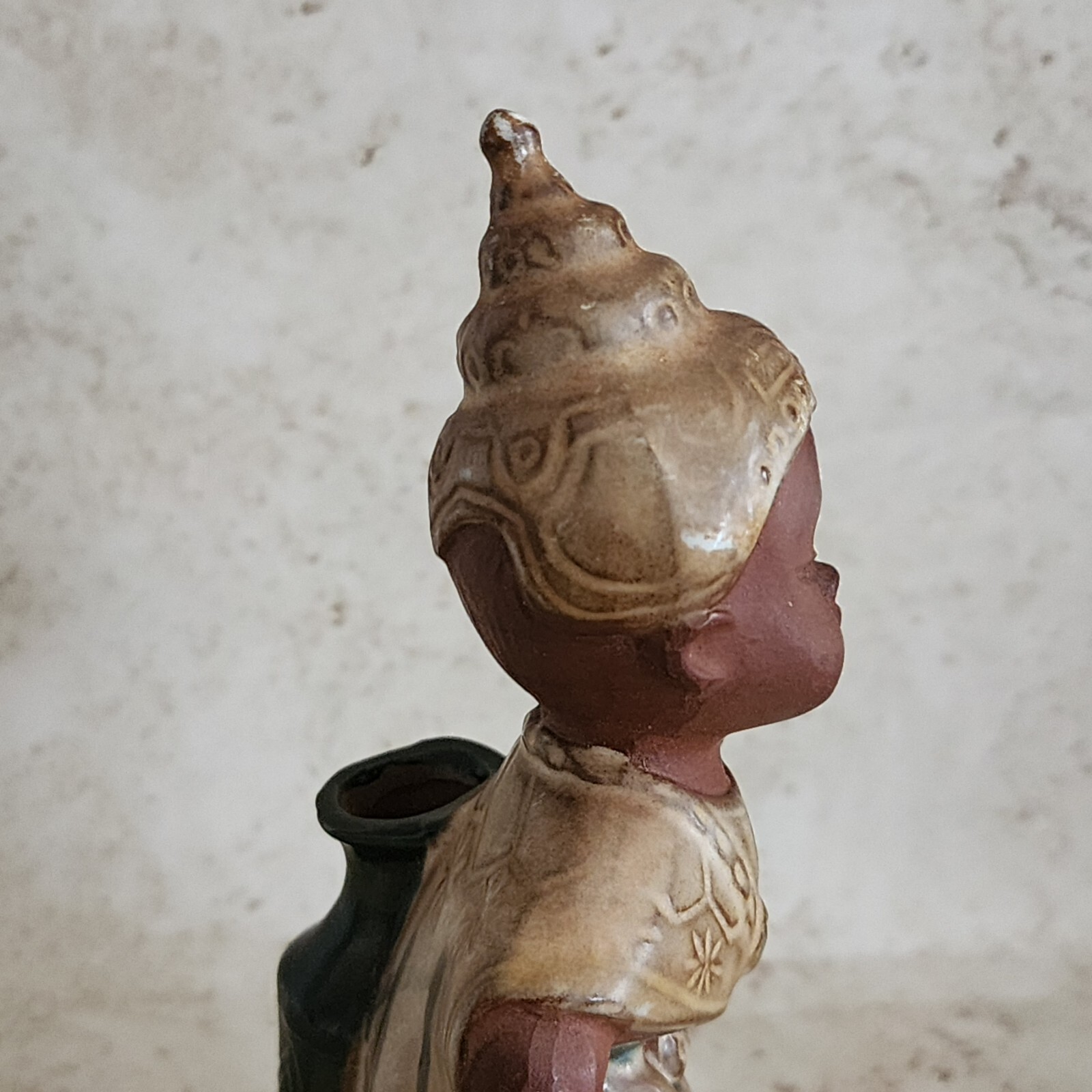 Vintage Redware Thailand Girl Bud Vase Matte Glazed Finish Marked Allied Japan