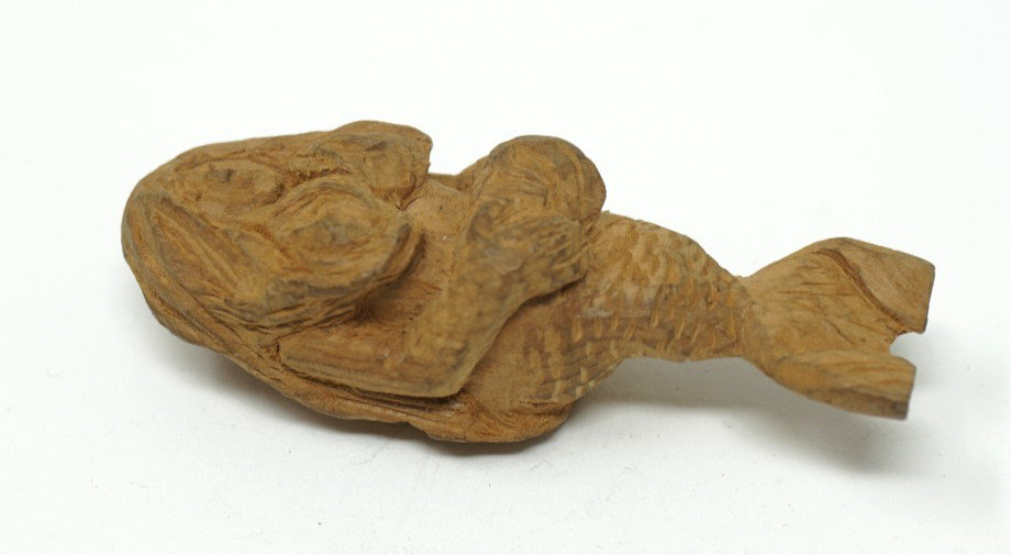 Vintage Hand Carved MERMAID Wood Sculpture Folk Art Figure 3” Totem