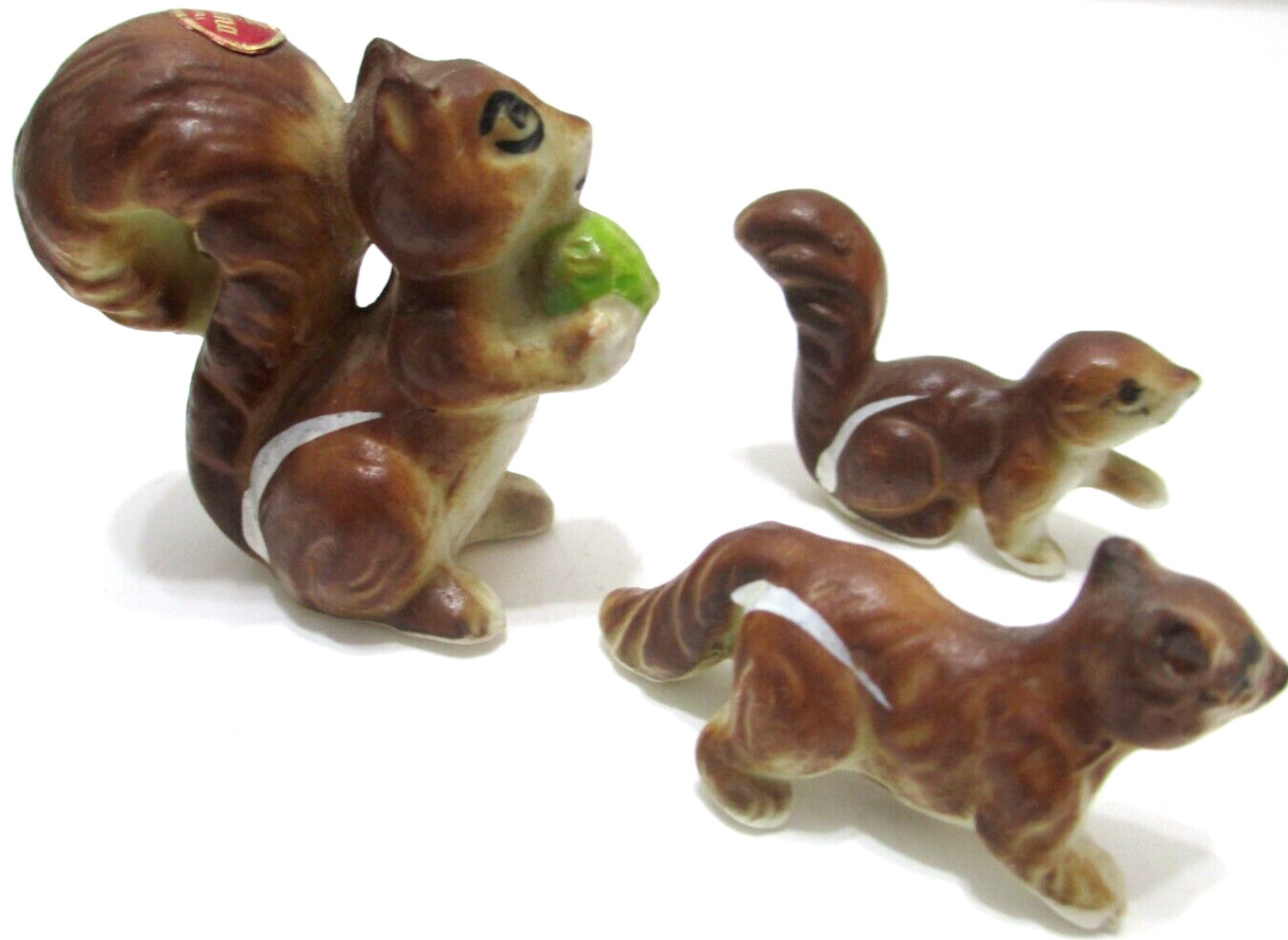 Vintage Bone China Miniature Squirrel Family SET OF 3 One with Nut 1 3/4″ Tall