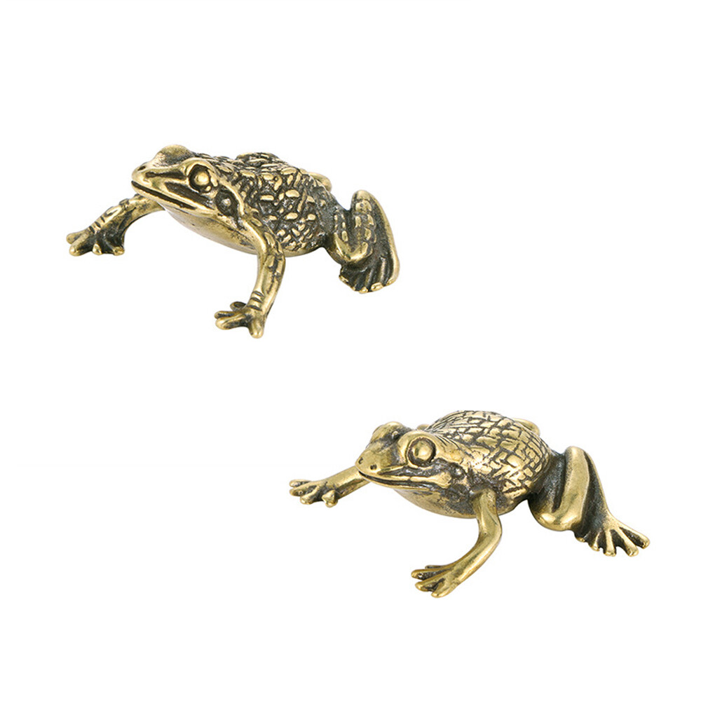 2PCS Solid Brass Frog Copper Figurines Statue Office Garden Ornament Gift