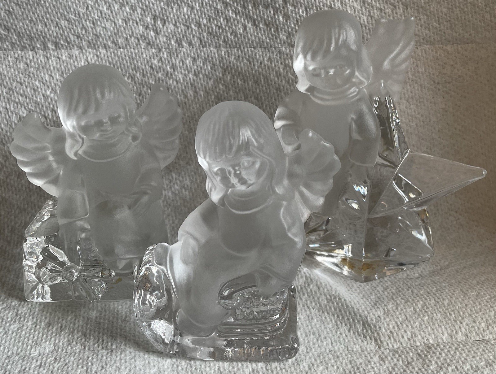 1981 Goebel Clear Frosted Glass Angel Figurines Western Germany Set Of 3