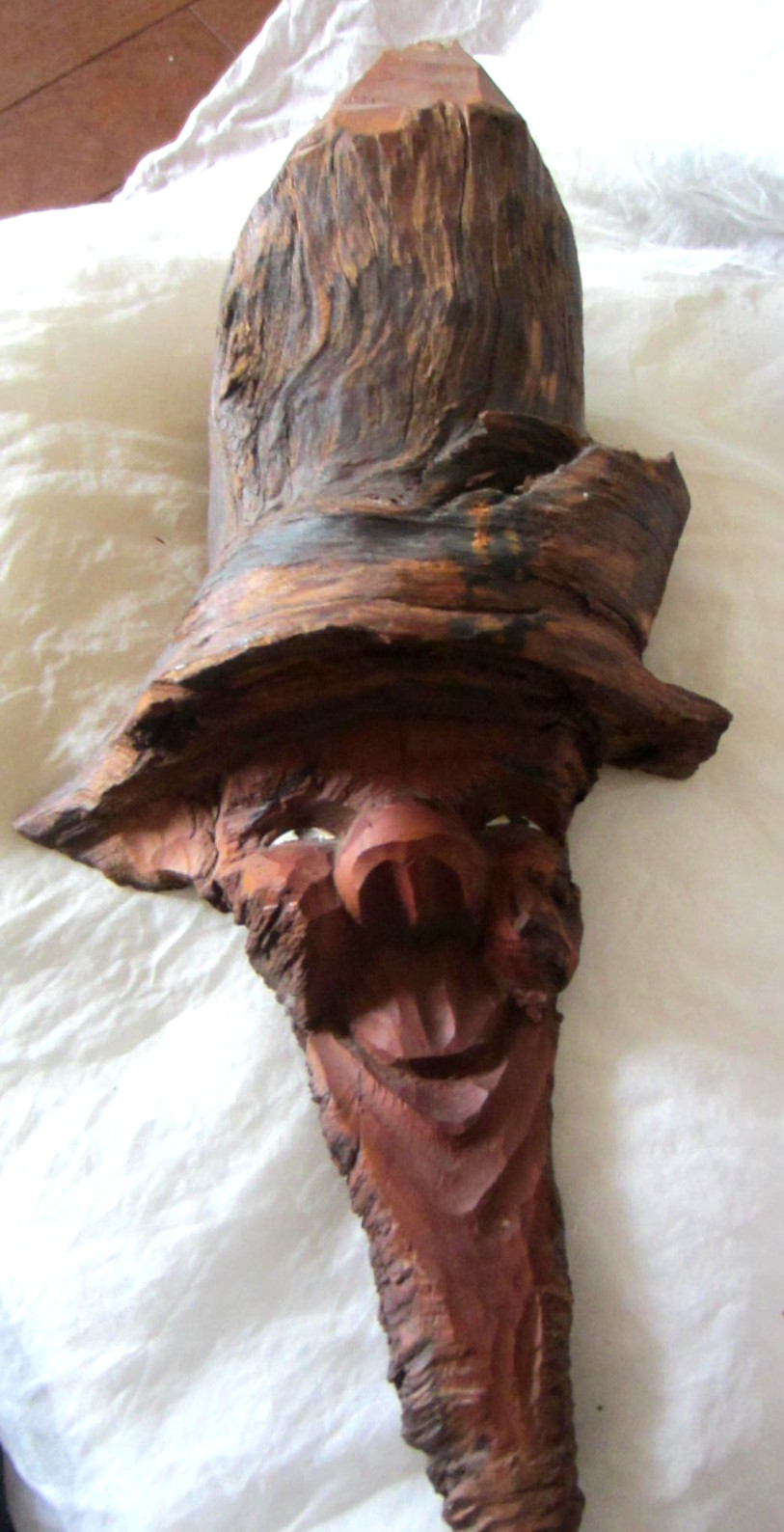 Hand Carved Wood Spirit Face Folk Art Vintage Wall Hanging Sculpture Signed 1981