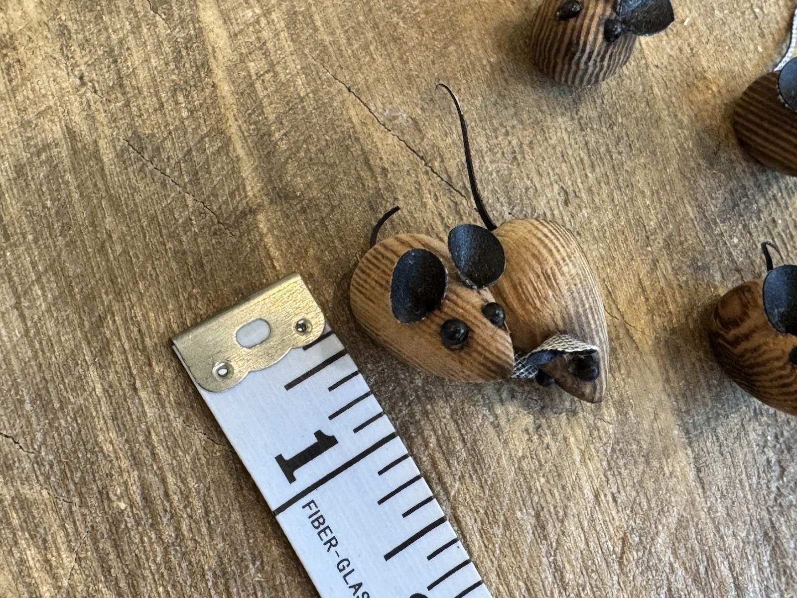 Vintage Handmade Wood Leather Miniature Mice Set Lot 6 Mini Animal Figure