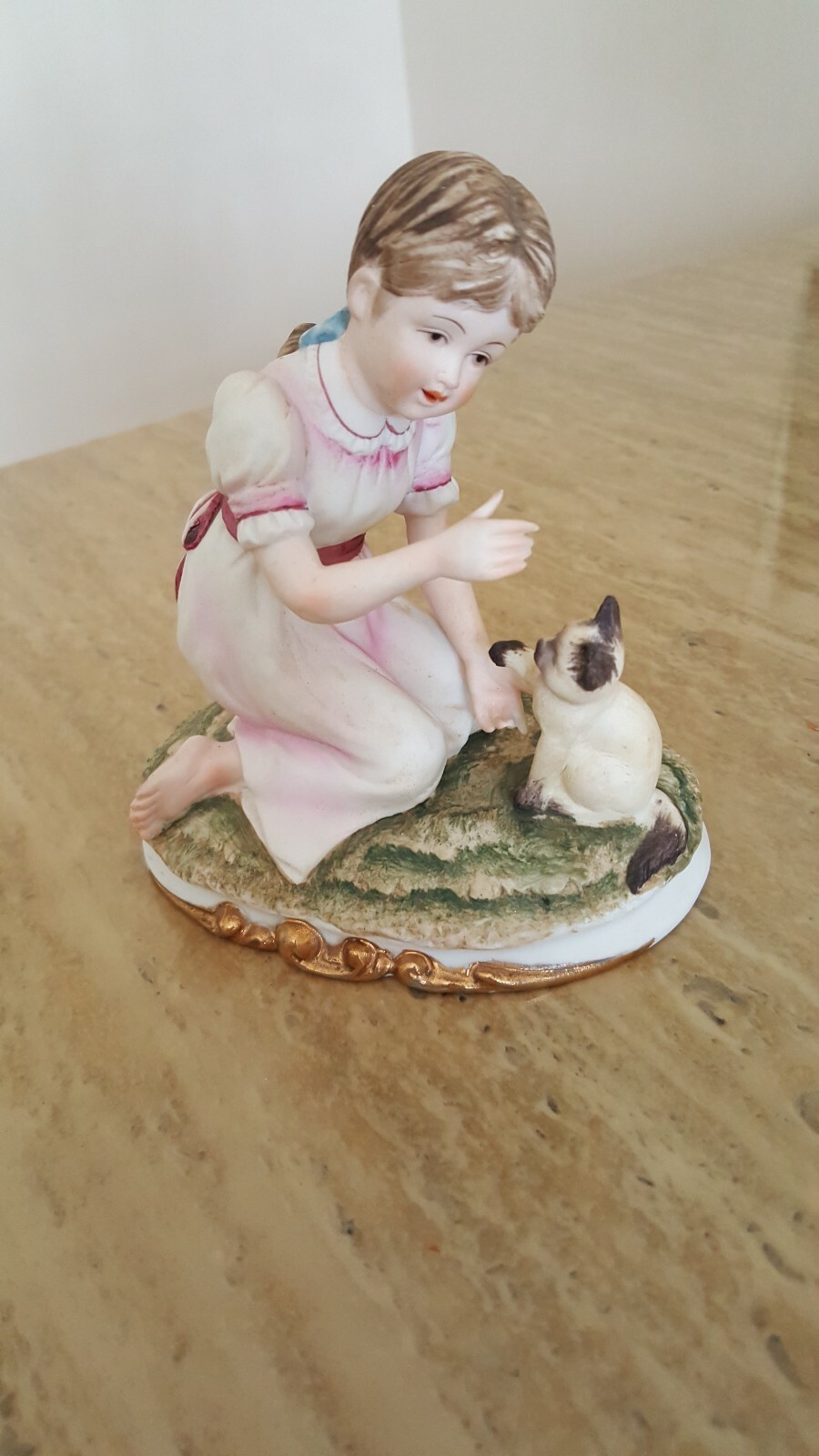 Vintage Kelvin Fine China Hand Panted B-855 Girl and Cat