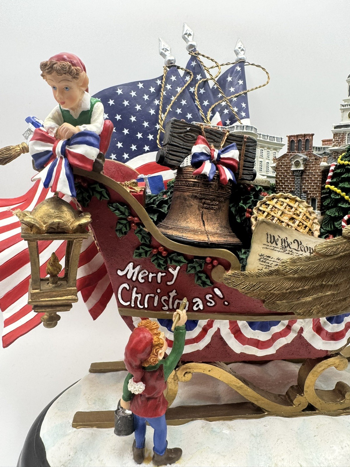Danbury Mint AMERICAN PRIDE Sleigh Stars and Stripes Christmas Statue/ Patriotic