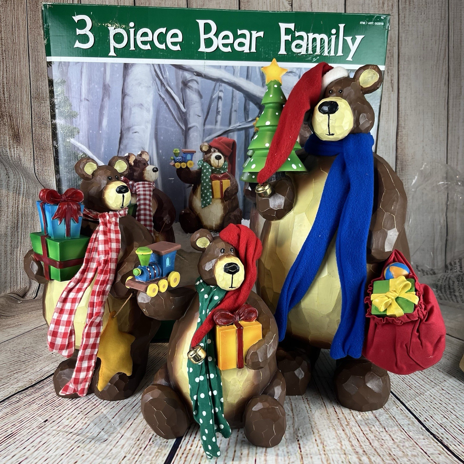 COSTCO 3 Piece Bear Family Christmas Decor Holiday Poppa Momma Baby Bear LARGE