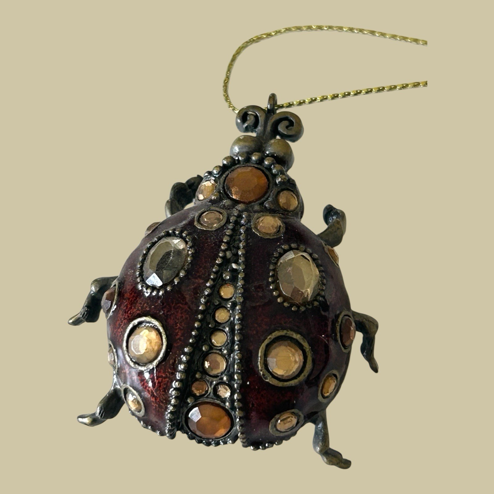 Vintage Miniature Metal Jeweled Enamel Insect Scarab Beetle Figurine Or Ornament