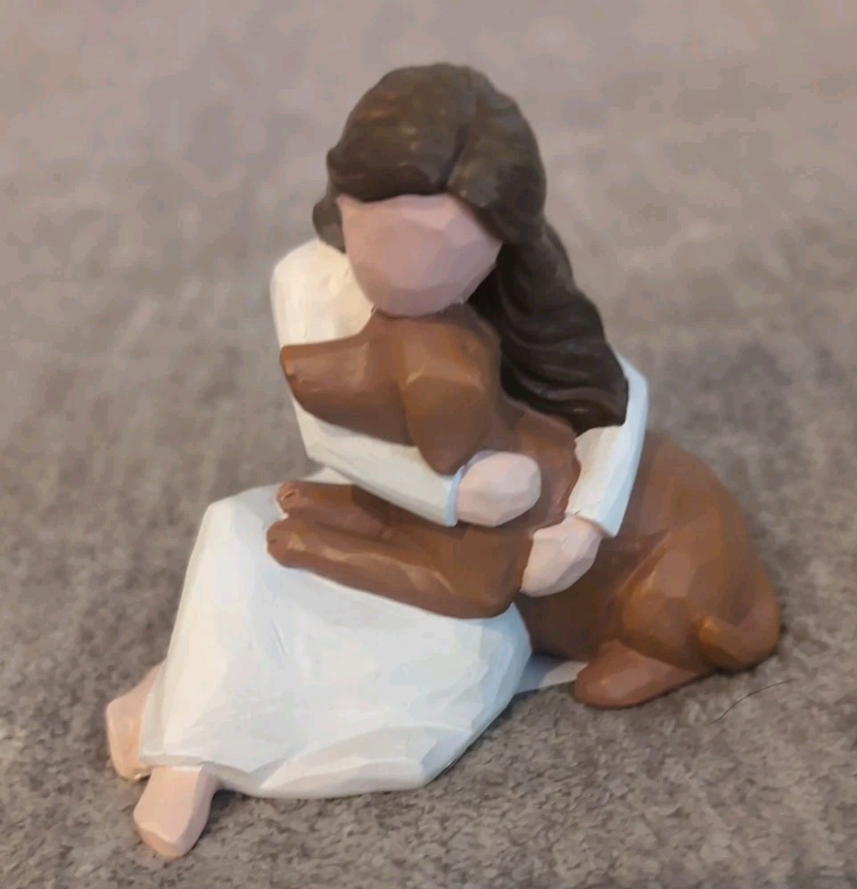 Resin Woman with Dog Figurines Brown Lab Memorial Pet Loss Gift Decor