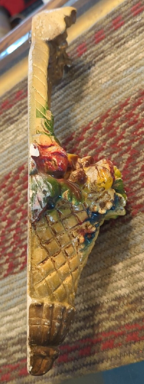 Vintage CHALKWARE 1930’s WALL FLOWER BASKET 12 1/2” PLANTER Shabby Chic Airbrush