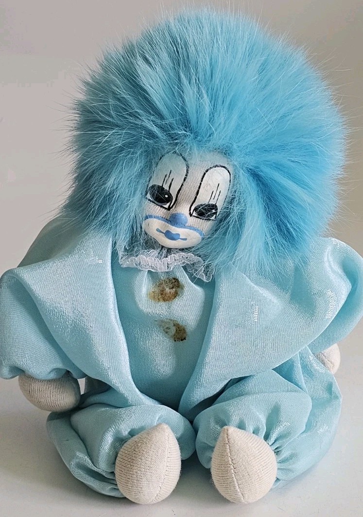 Vtg Q-Tee Clown Sand Doll Rabbit Hair Painted 1980s Aqua
