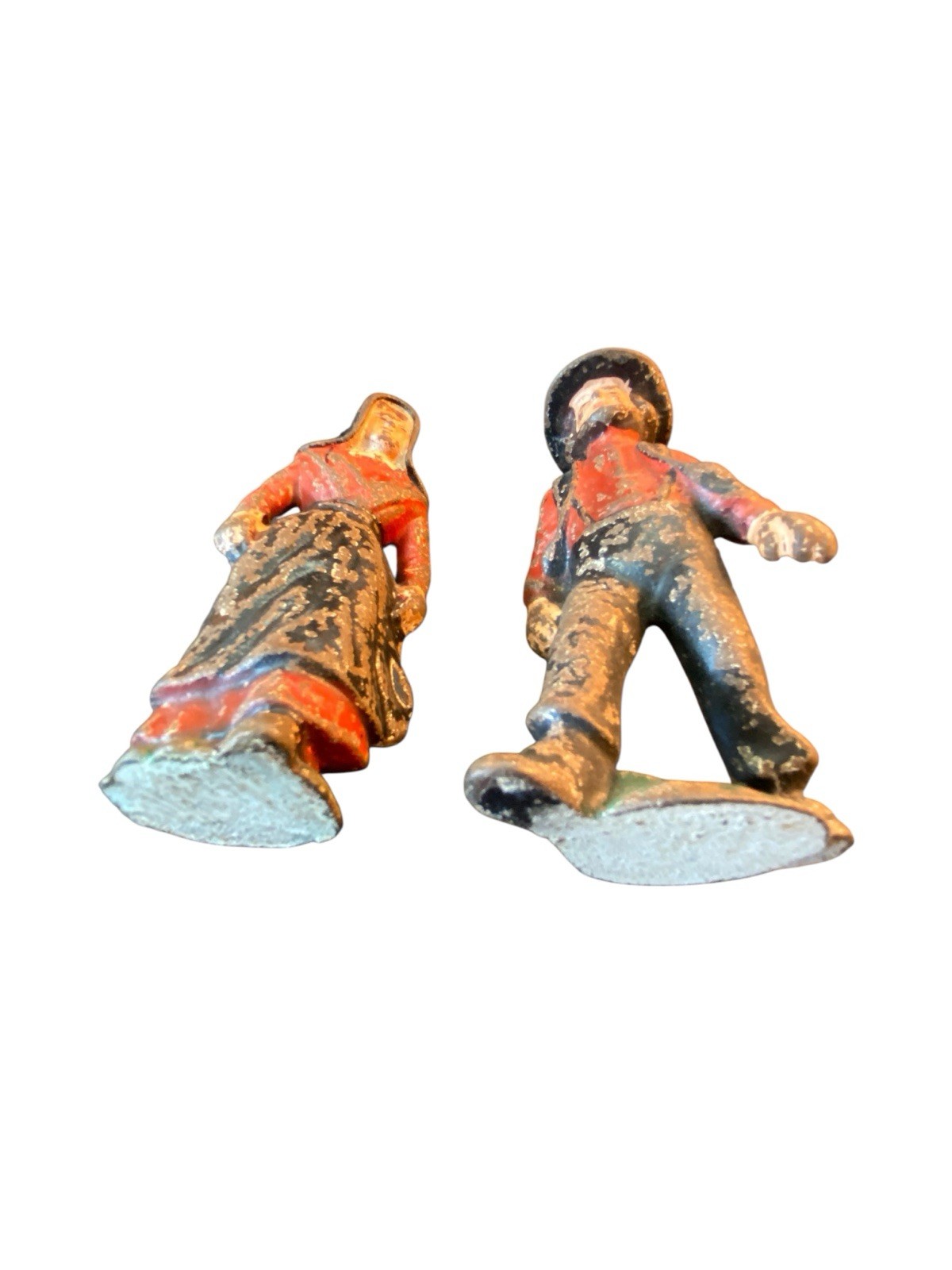 Cast Iron Amish Man And Woman Figurine 4.75 Inches Tall, Paint In Bad Shape