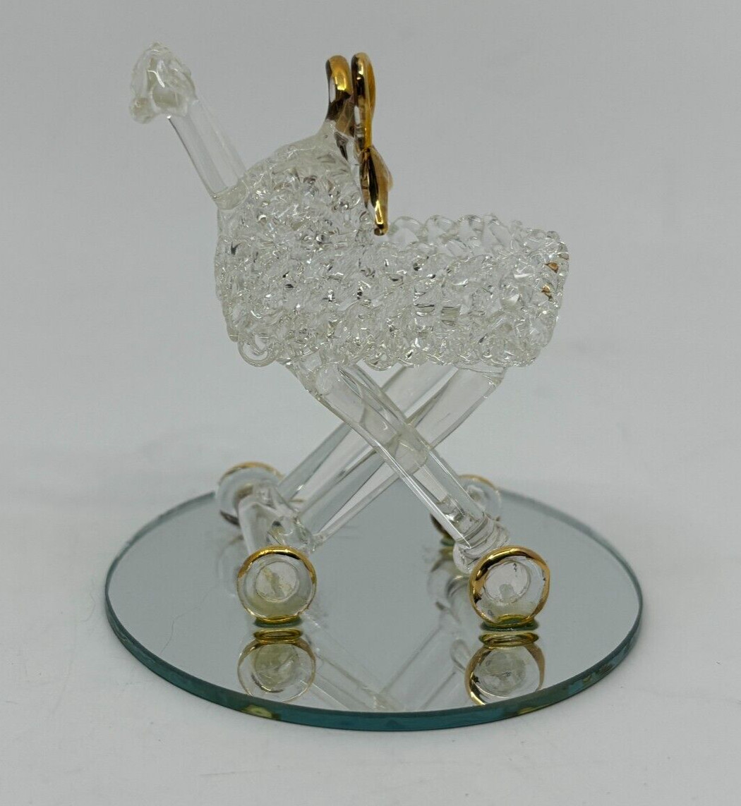 Set Of 4 Spun Glass Figurines Mirrored Base Kittens Shoe Baby Carriage Apple