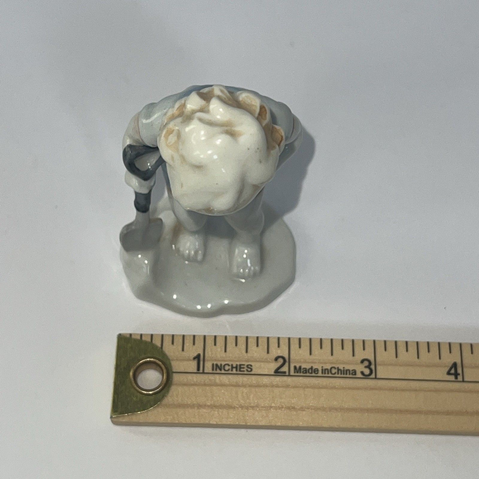 Vintage Porcelain Little Boy With Shovel Overalls Knickknack Made In Japan