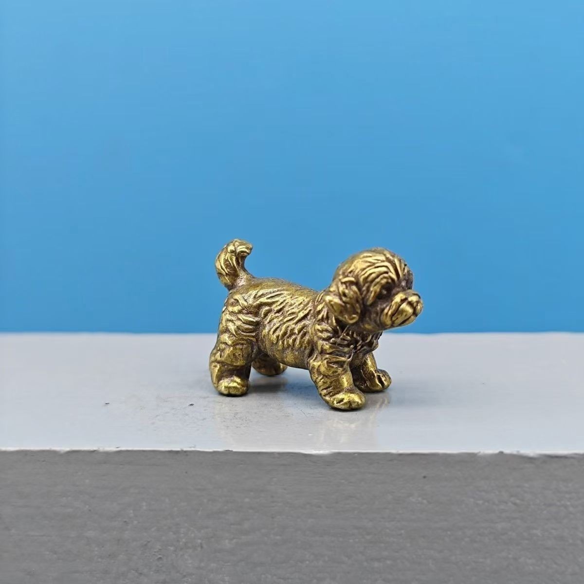 Mini Brass Shih Tzu Figurine – Vintaged Dog Statue for Desk/Home Décor