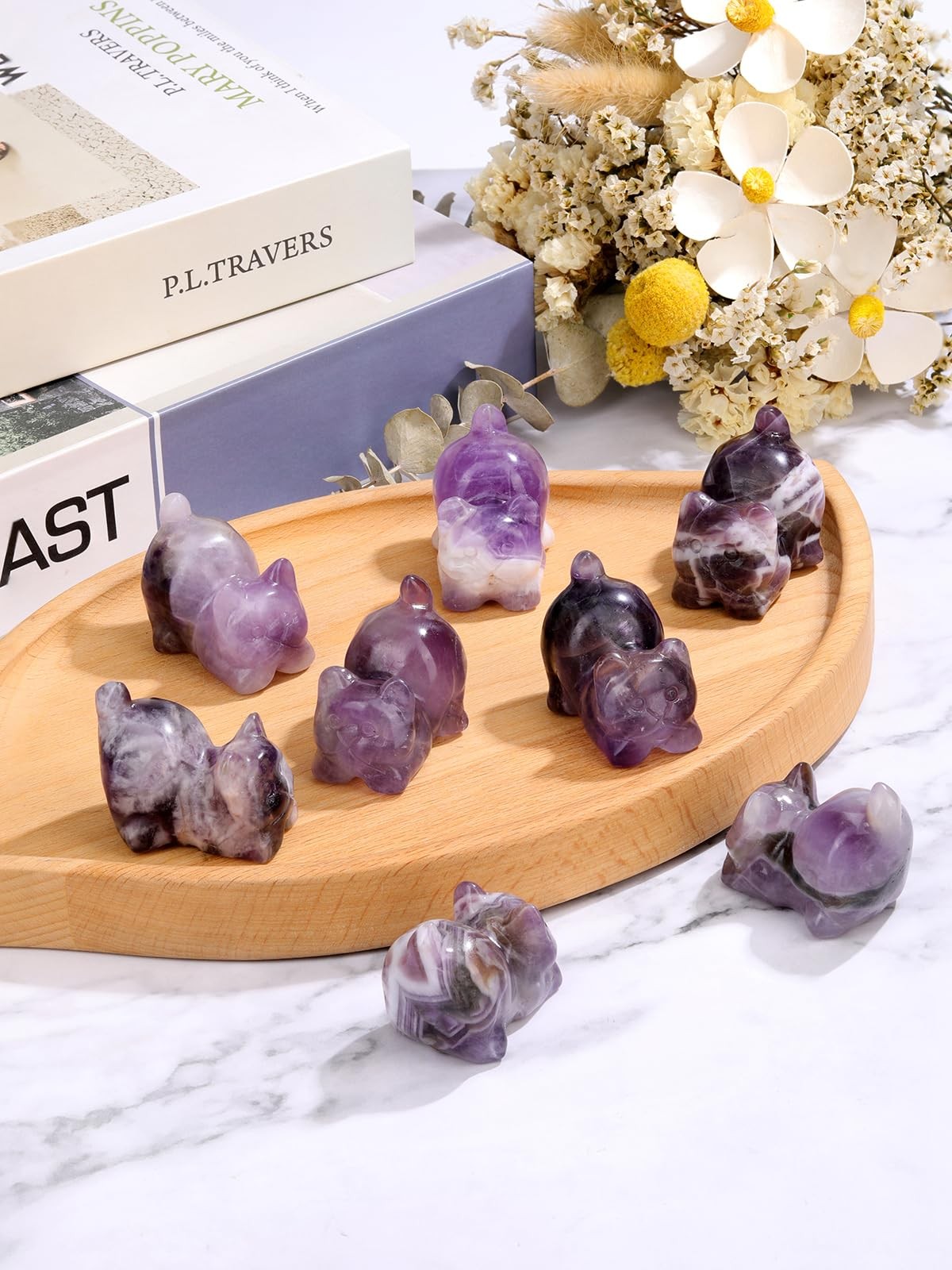 CrystalTears Amethyst Crystal Cat Figurine Carved Healing Crystals decorations#