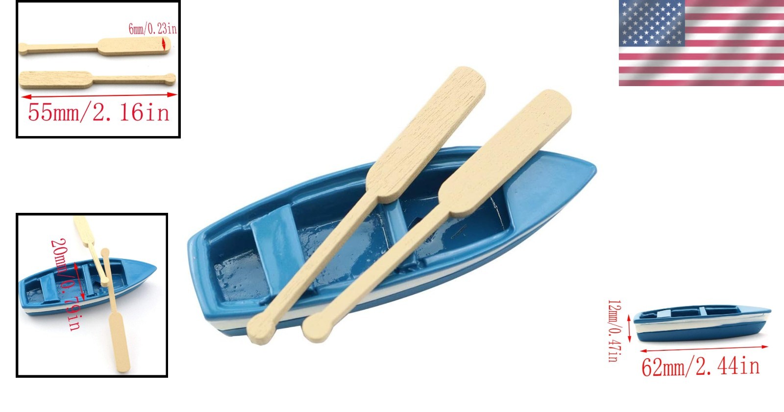 Delightful 1:24 Scale Blue Plastic Canoe Model with Oars – Perfect Decoration