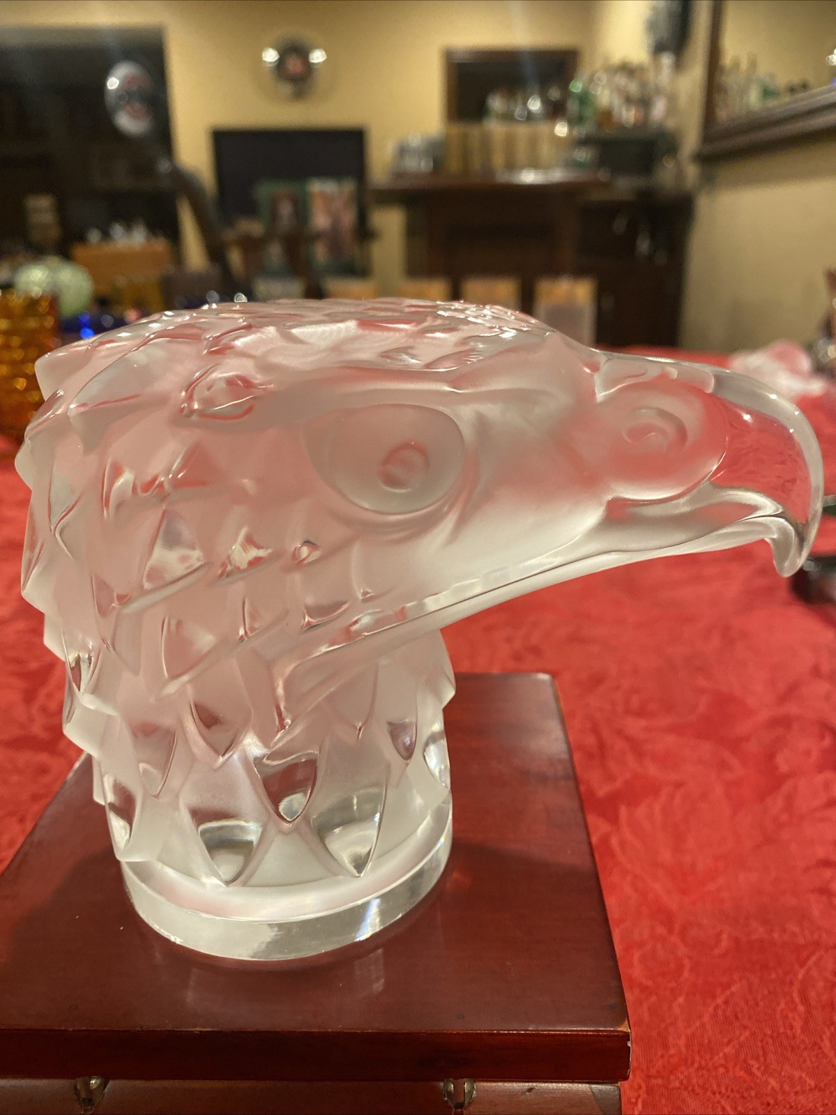 R Lalique France-Tête d’Aigle” Crystal Eagles Head Paperweight MCM Signed