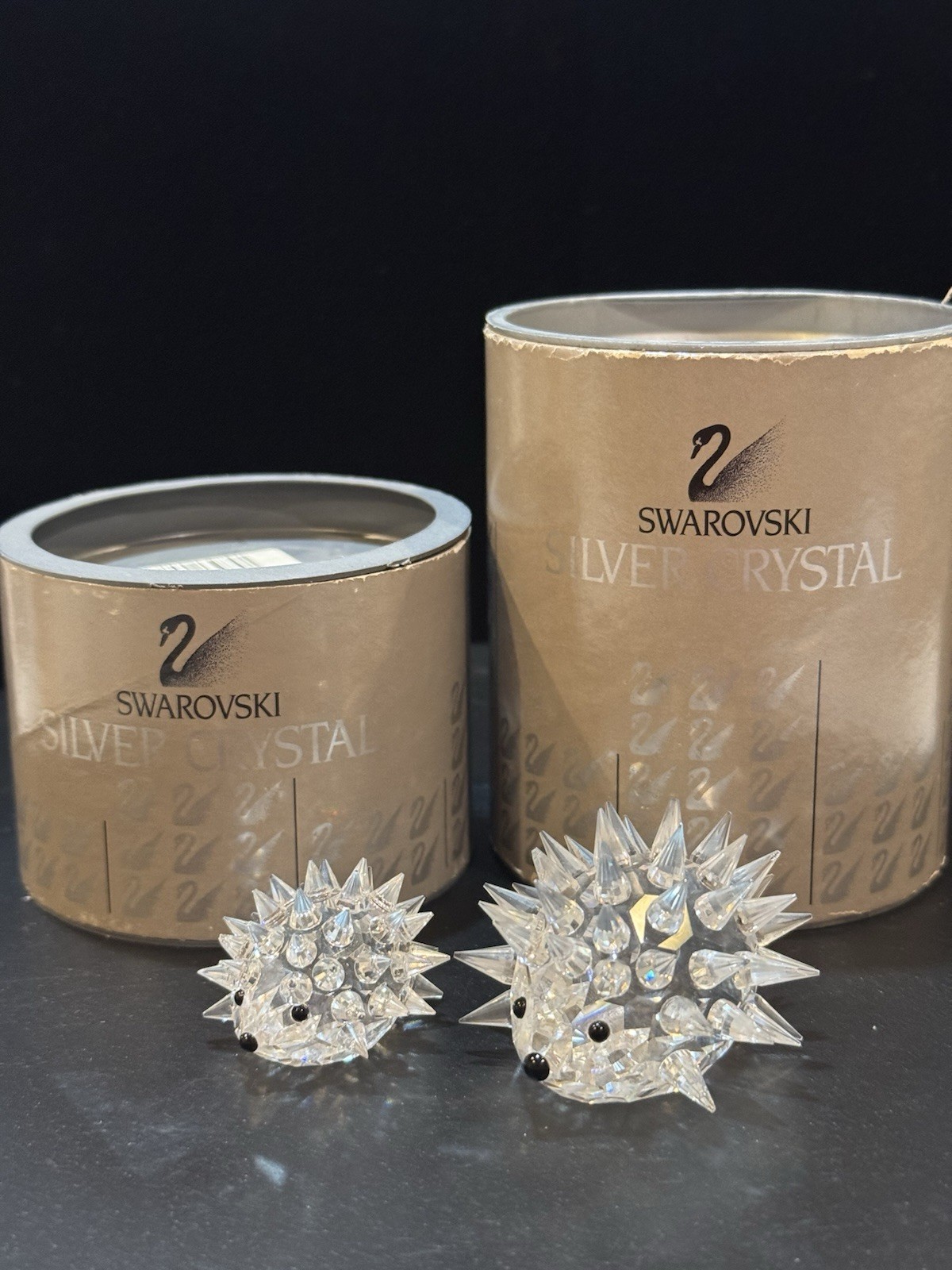 SWAROVSKI Hedgehog Pair Silver Crystal Collection 139891 Med & Small w 2 Boxes