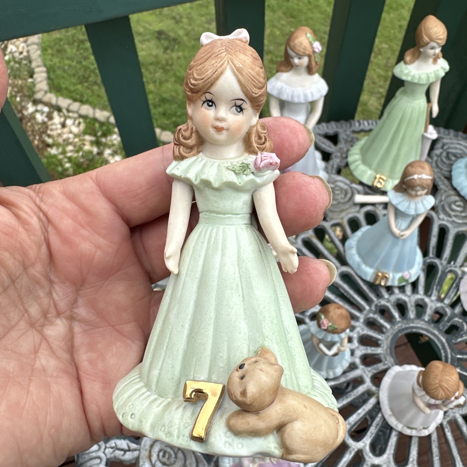 Vtg 1982+ Enesco Growing Up Birthday Dress Girls Porcelain Figurine 0-16 *READ*
