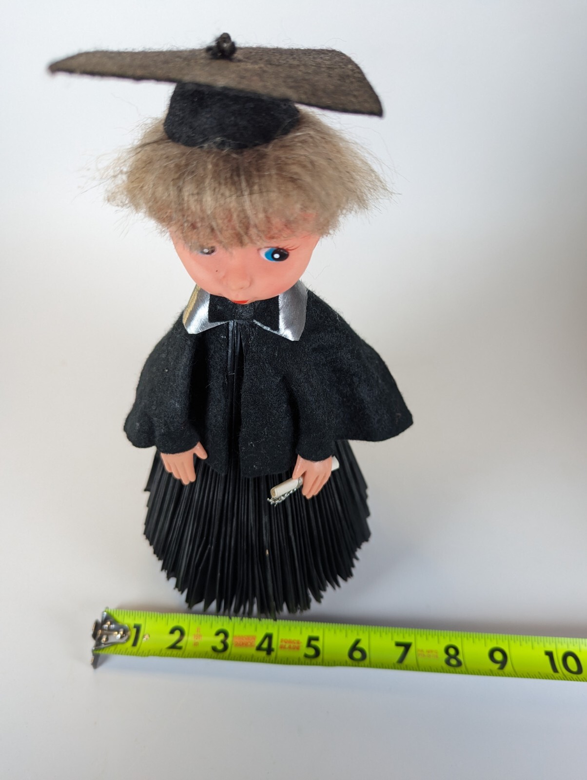 1960s Graduation Doll With Pleated Cardboard Skirt 11 Inches Tall Retro Vintage