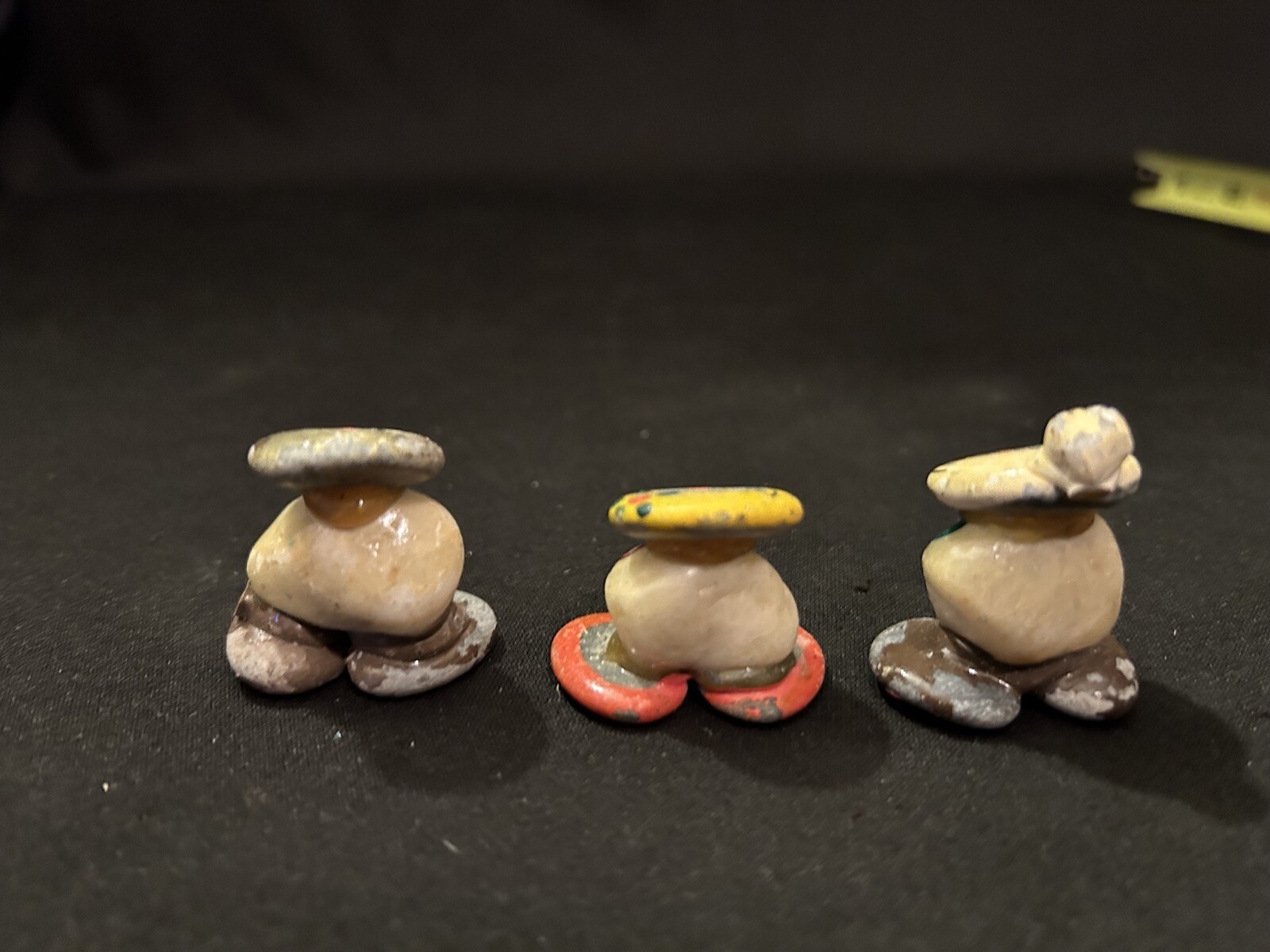 3 Miniature Painted Rock People Family Figurine Folk Art