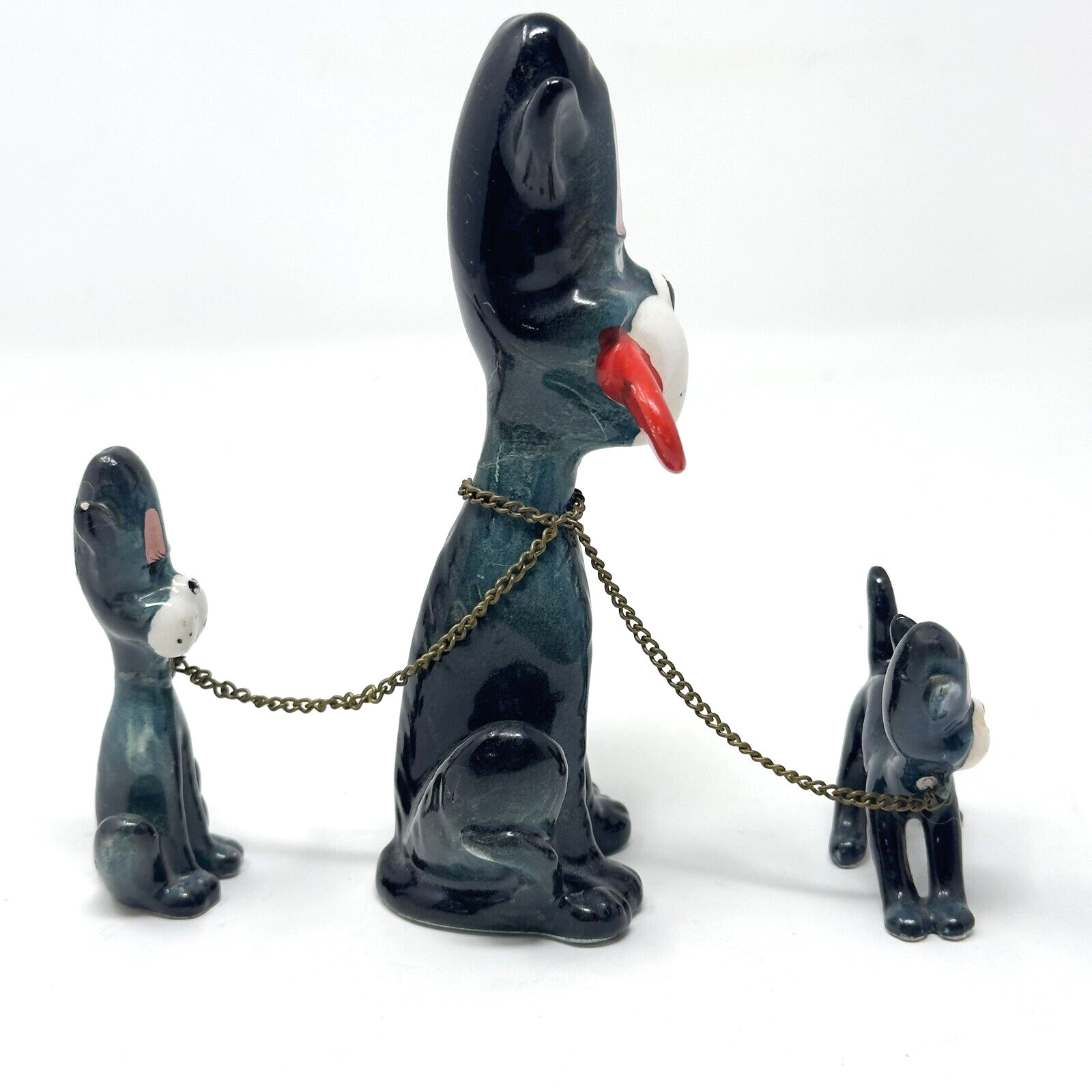 Vtg Kreiss Cat Family Figurines Sticking Out Tongue 3 Pc Green Red Pink HTF