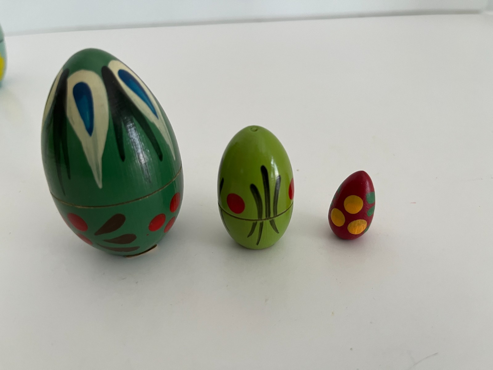 Vintage Poland Hand Painted Wood Egg Shaped Nesting Style Dolls Lot of 3