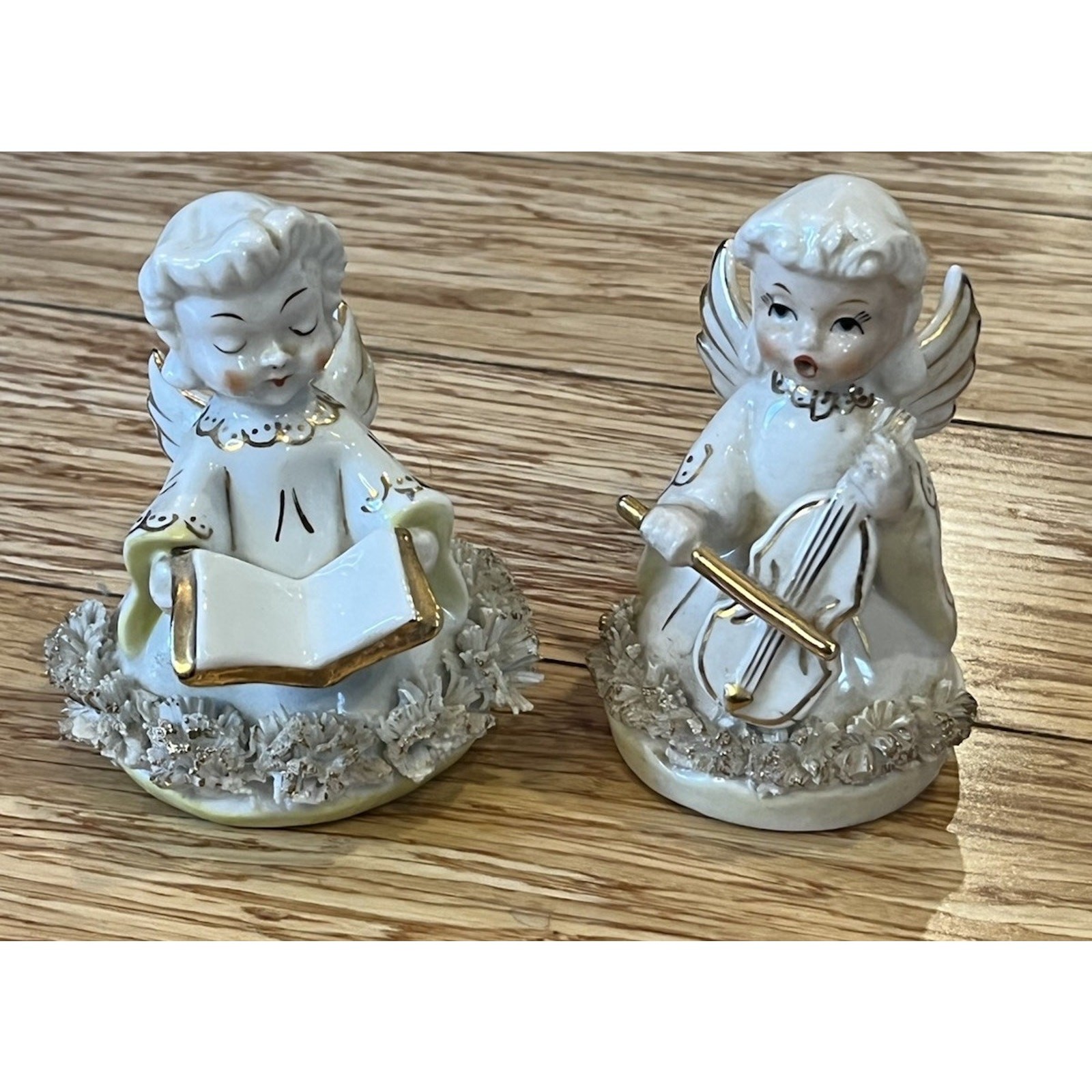 Vintage Porcelain Angel Figurines Spaghetti Choir & Bass Violin 4.5”