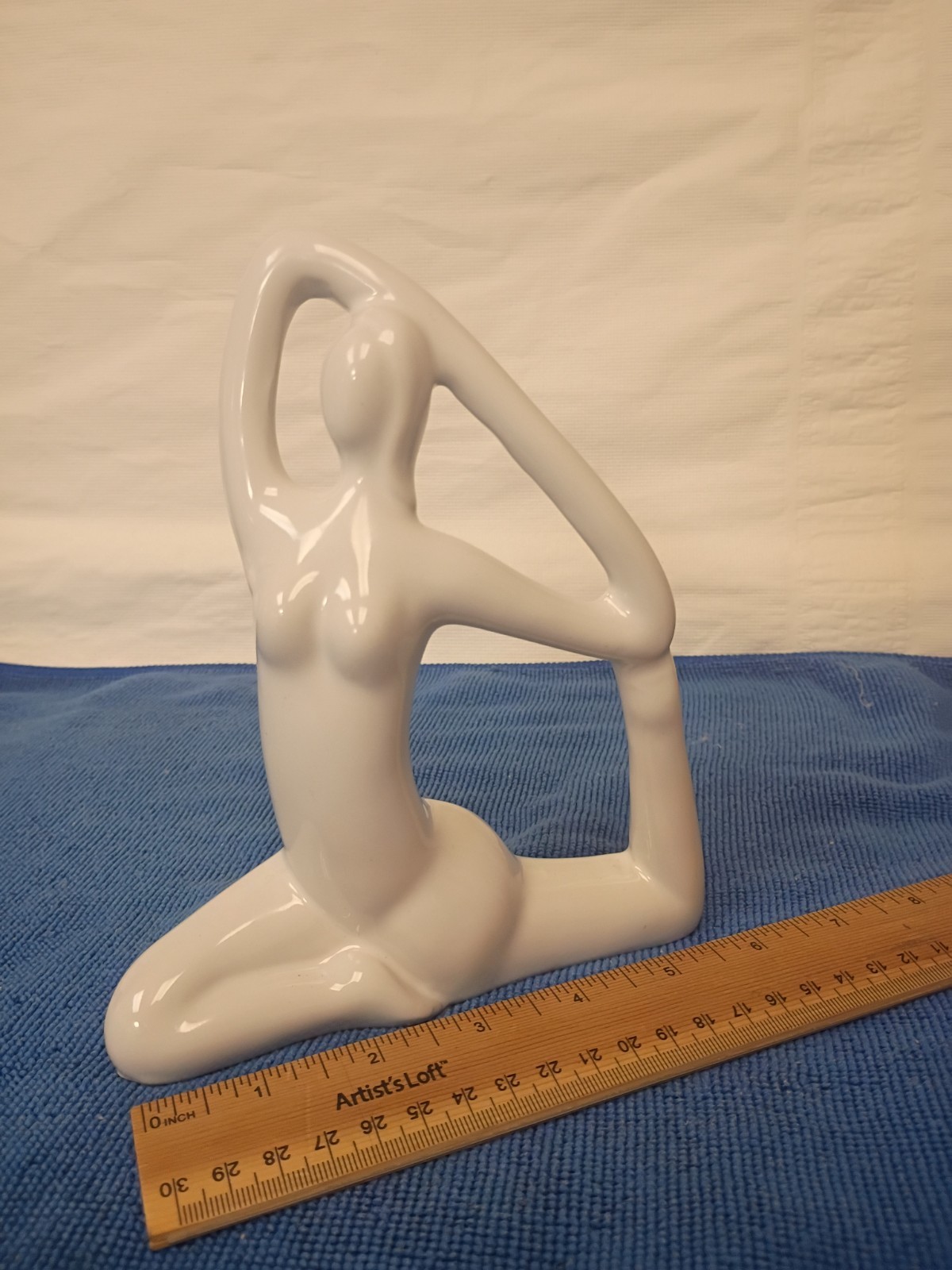 Ceramic Yoga Nude Woman Figurine White Modern Abstract Sculpture 8 in x 6 in