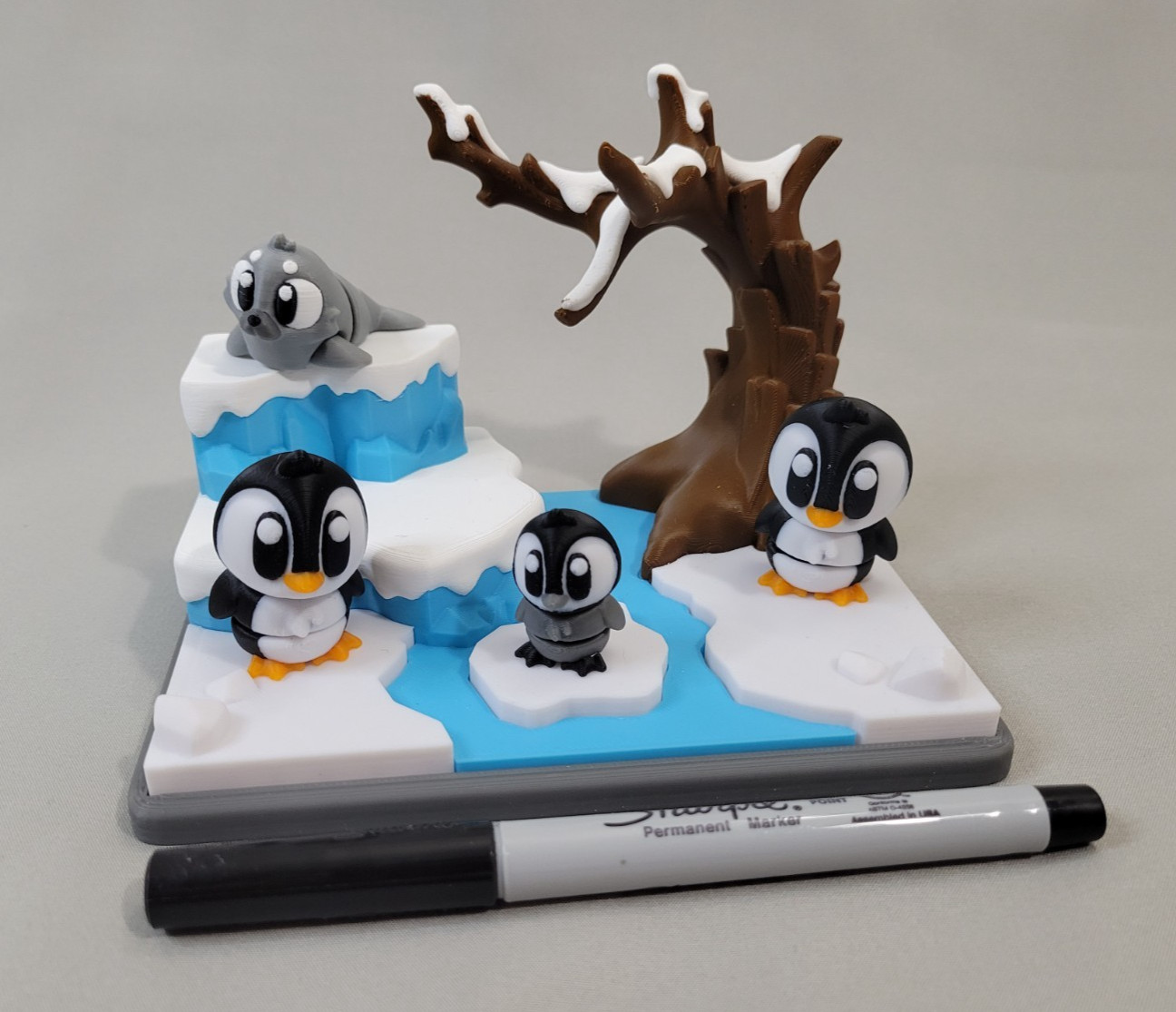 Artic Penguin Desk Set Articulated Animals 3D Printed