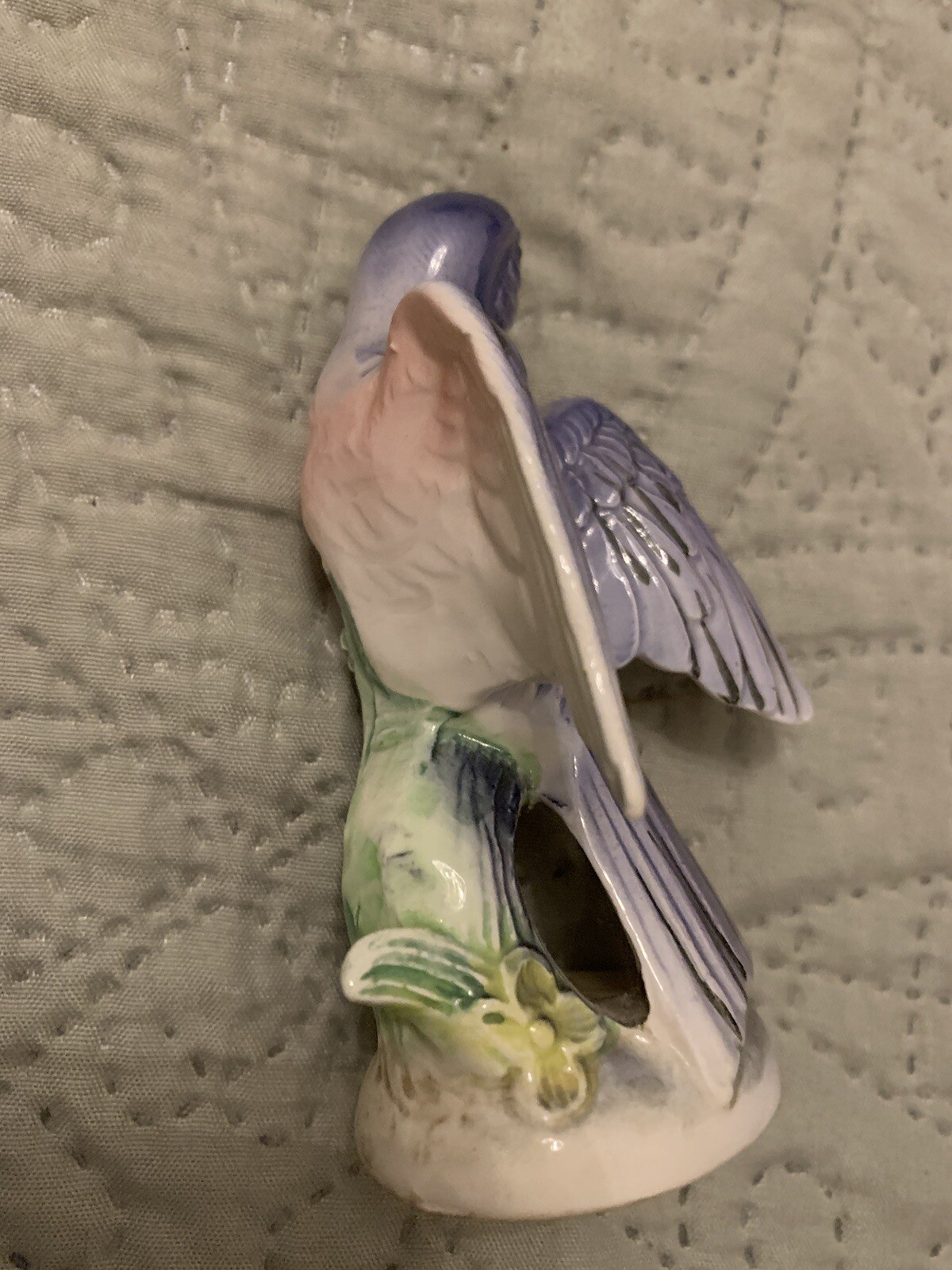 Enesco Miniature Ceramic Bluebird On Perch Polished To High Shine @ 2-3 in